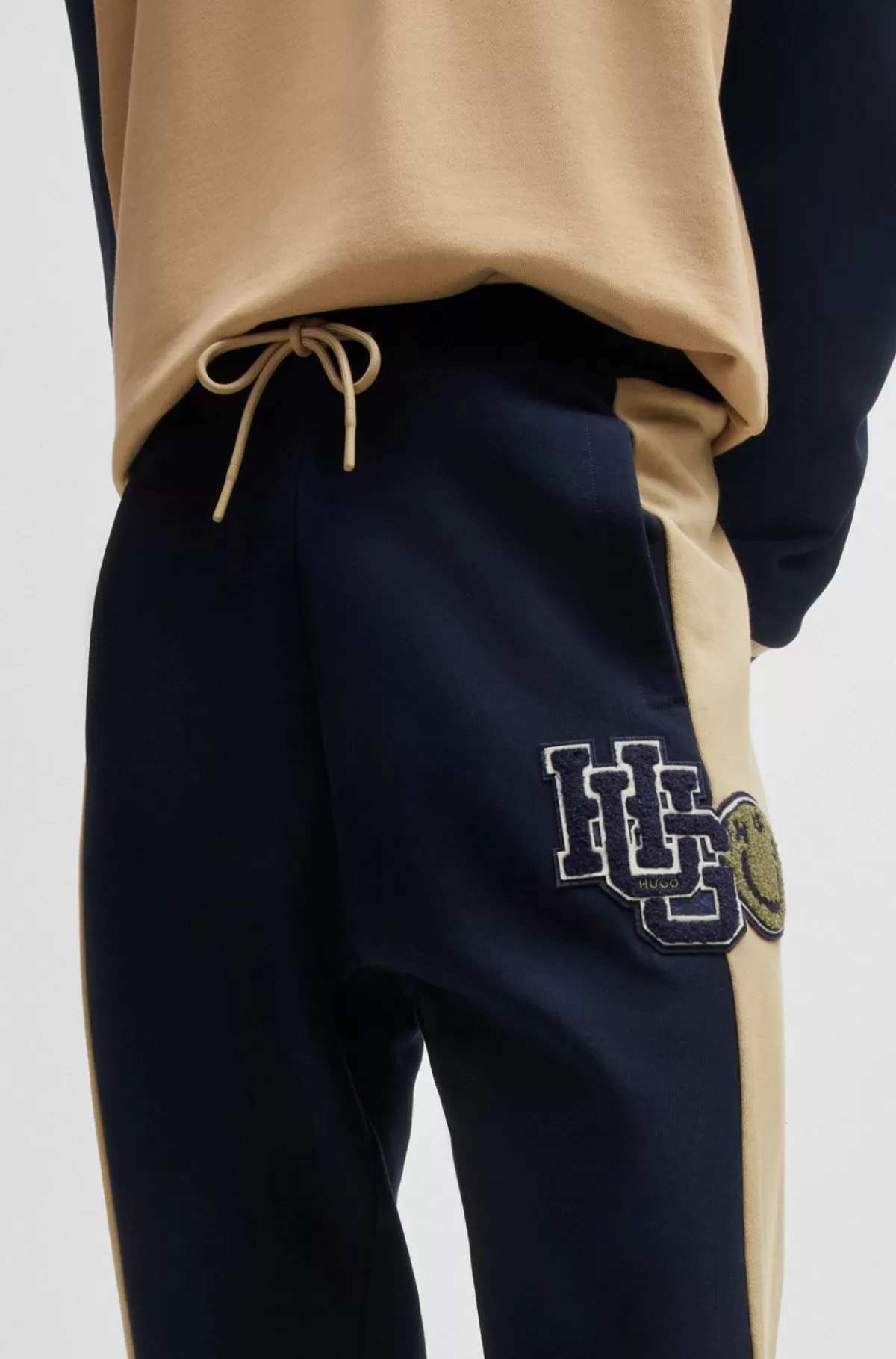 HUGO BOSS Tracksuit-bukser Af Bomuldsfrotté Med Varsity-inspireret Logo Mørkeblå Flash Sale