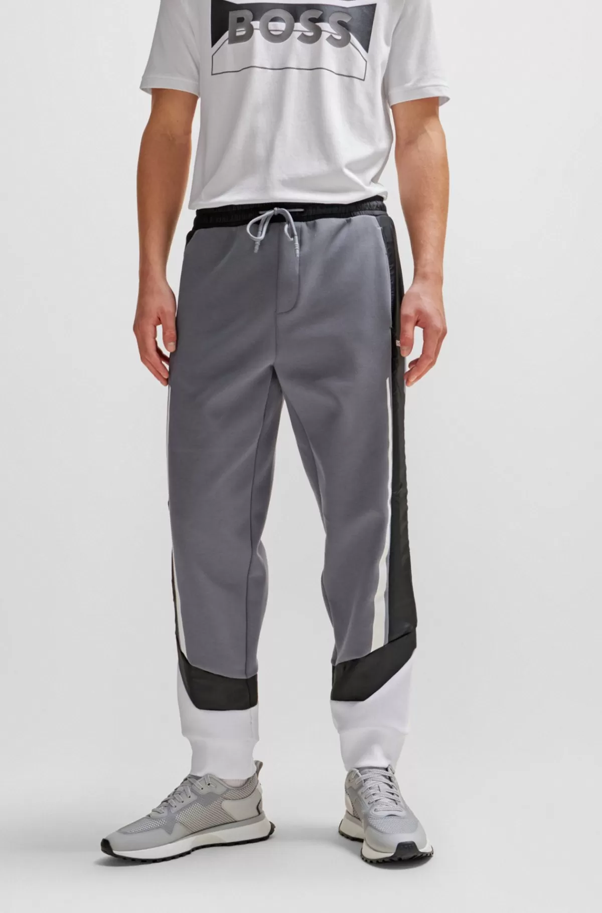 HUGO BOSS Tracksuit-bukser I Blandede Materialer Med Printet Logo Grå Cheap