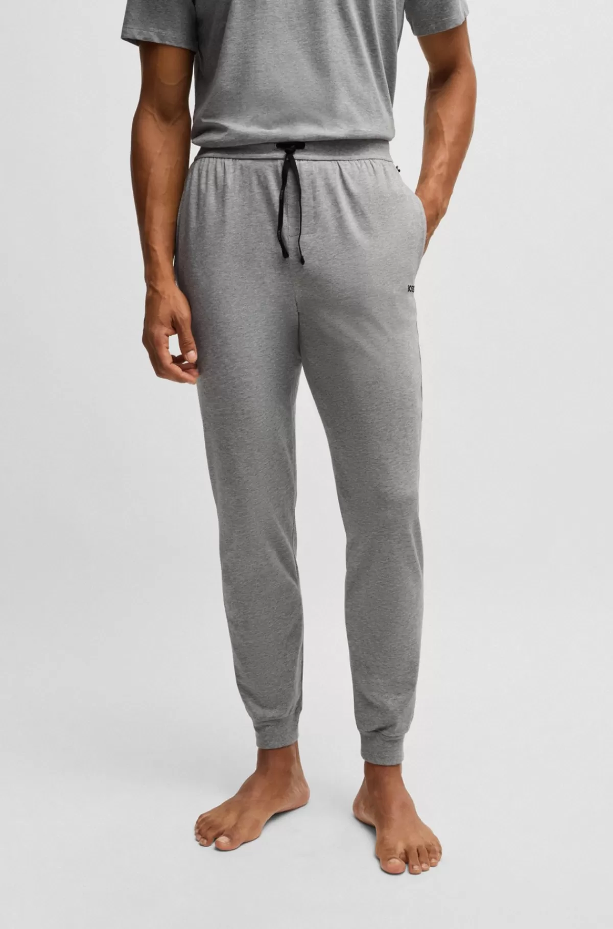 HUGO BOSS Tracksuit-bukser I Bomuld Med Stræk Med Broderet Logo Grå Clearance