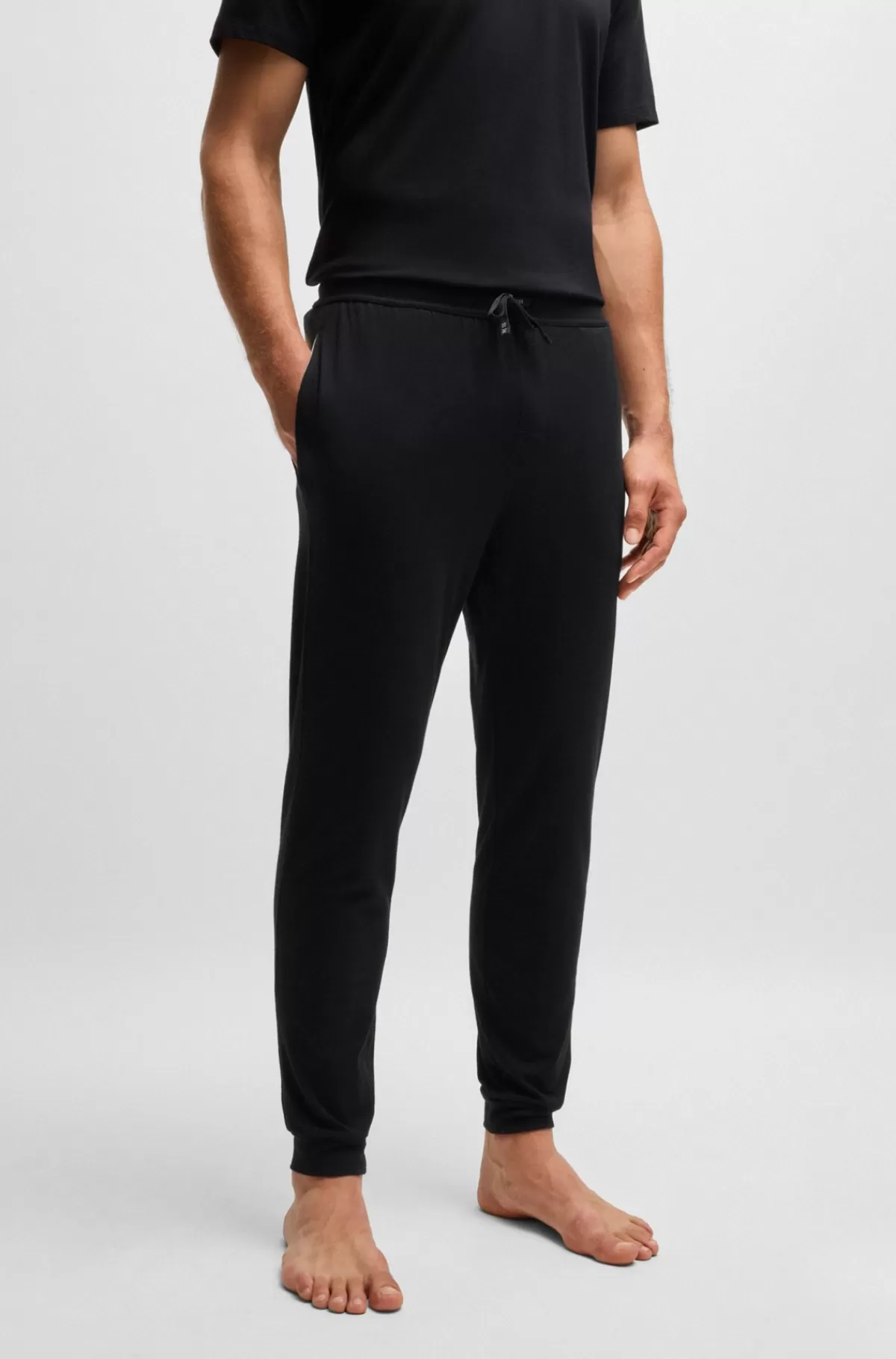 HUGO BOSS Tracksuit-bukser I Bomuld Med Stræk Med Broderet Logo Sort Outlet