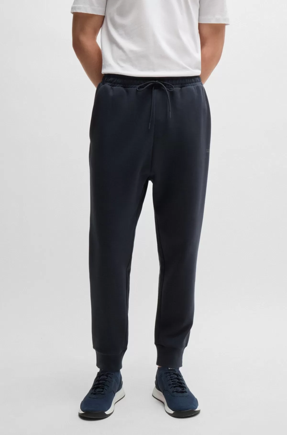 HUGO BOSS Tracksuit-bukser I Bomuld Med Stræk Og Logoprint Mørkeblå Outlet