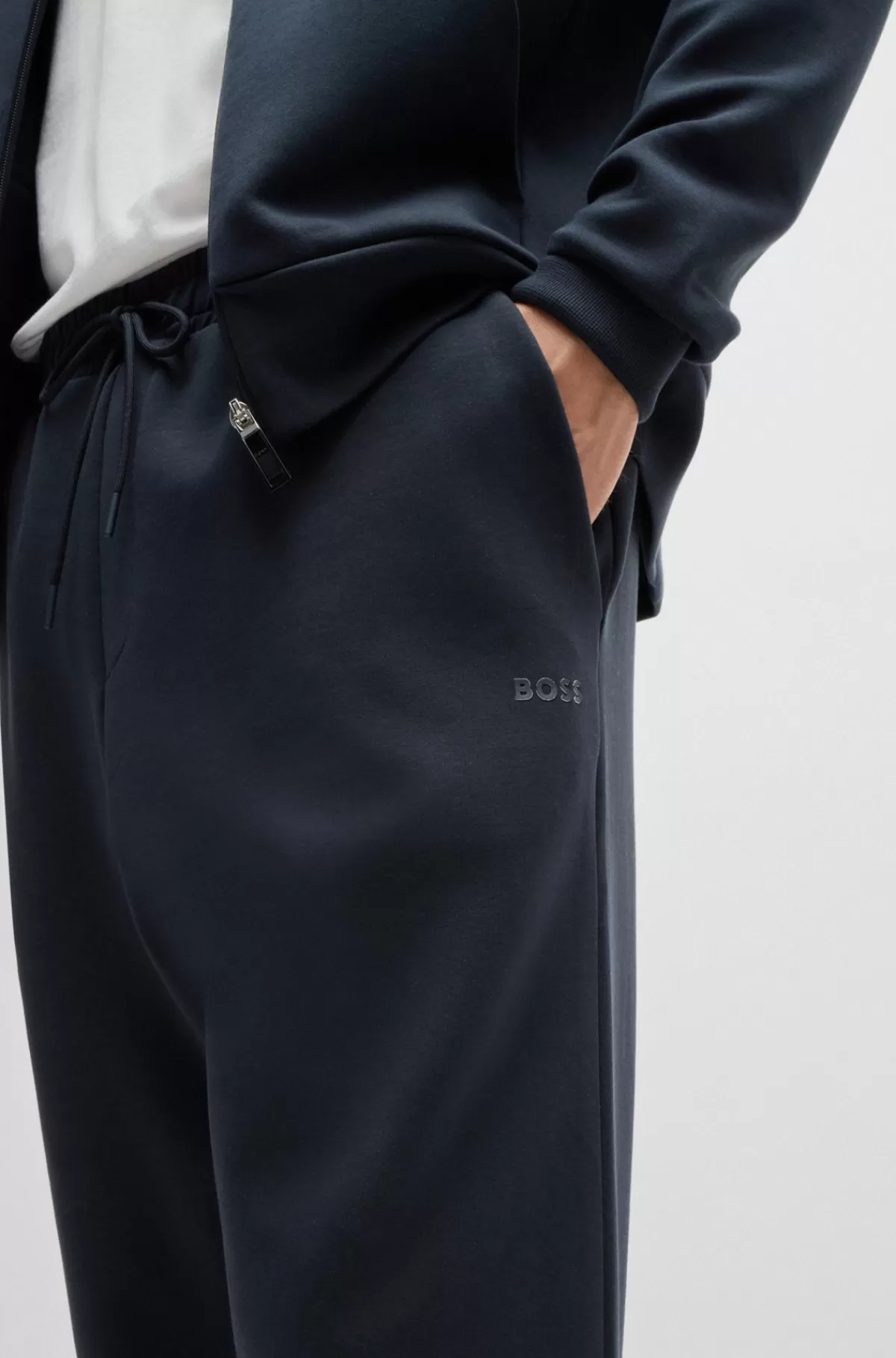HUGO BOSS Tracksuit-bukser I Bomuld Med Stræk Og Logoprint Mørkeblå Outlet