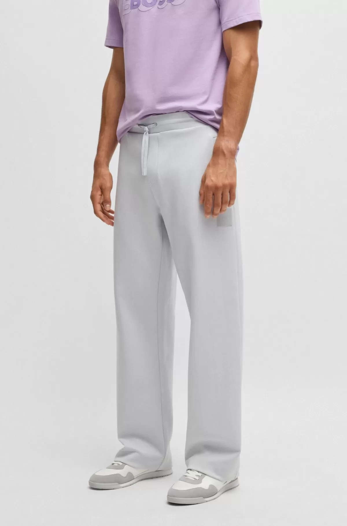 HUGO BOSS Tracksuit-bukser I Bomuldsblanding Med Drop Needle-struktur Lysegrå Discount