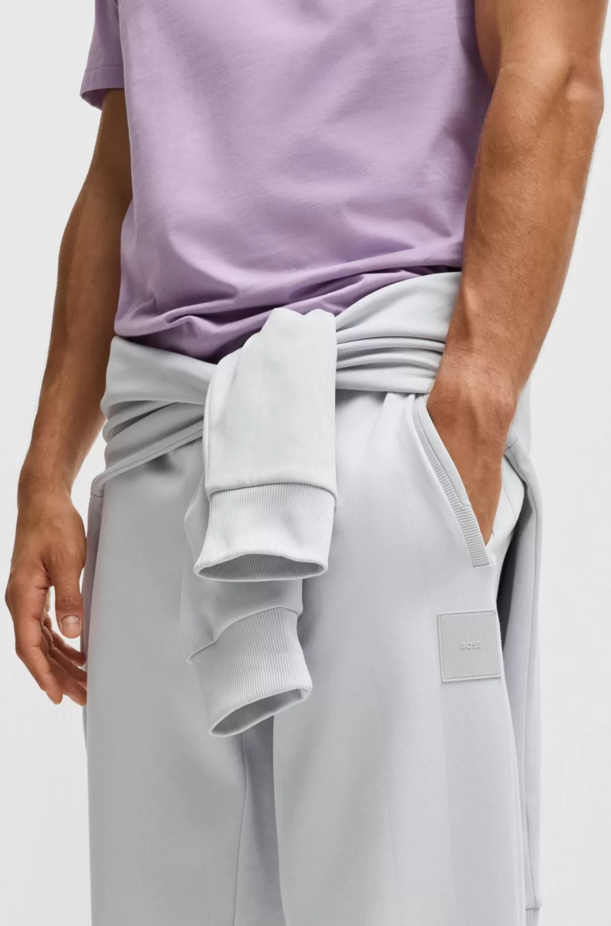 HUGO BOSS Tracksuit-bukser I Bomuldsblanding Med Drop Needle-struktur Lysegrå Discount