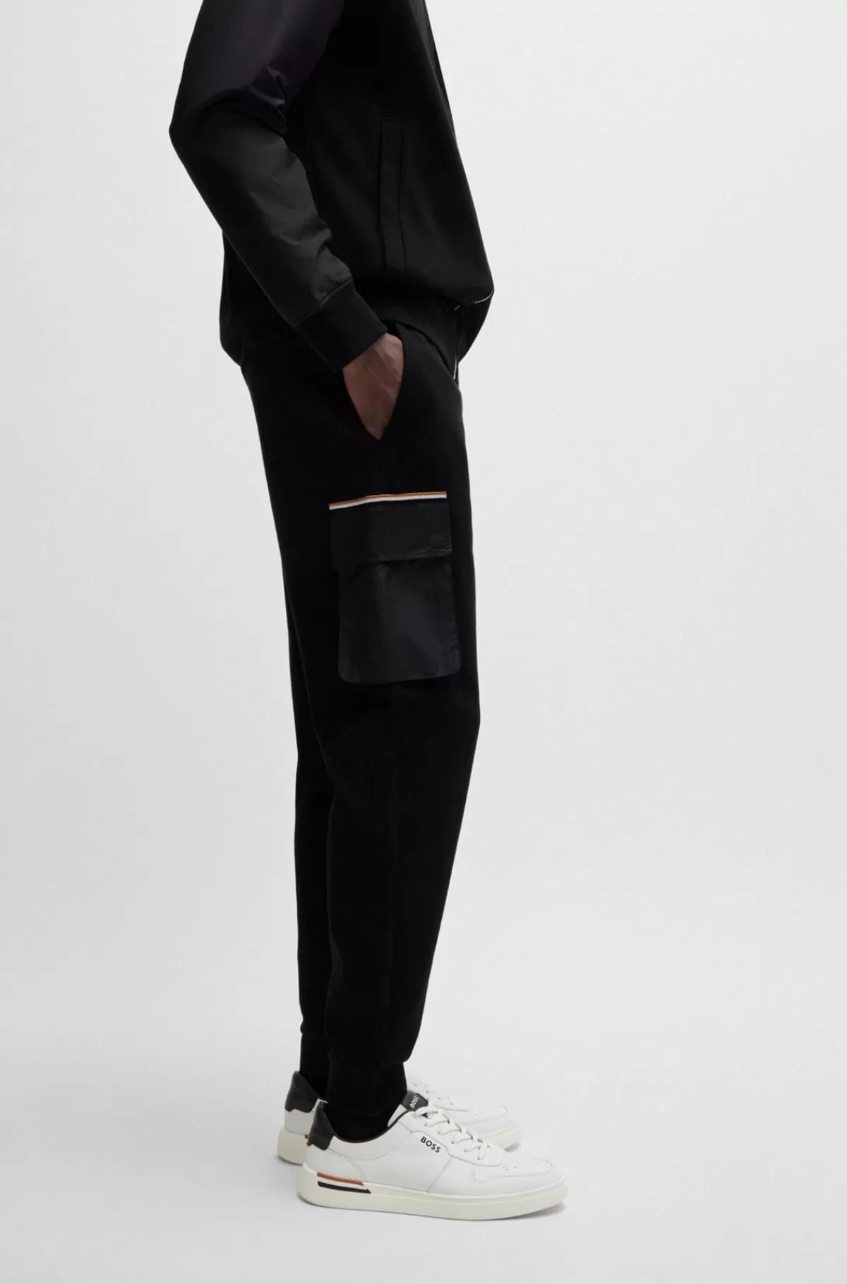 HUGO BOSS Tracksuit-bukser I Bomuldsblanding Med Kontrastlommer Sort Shop