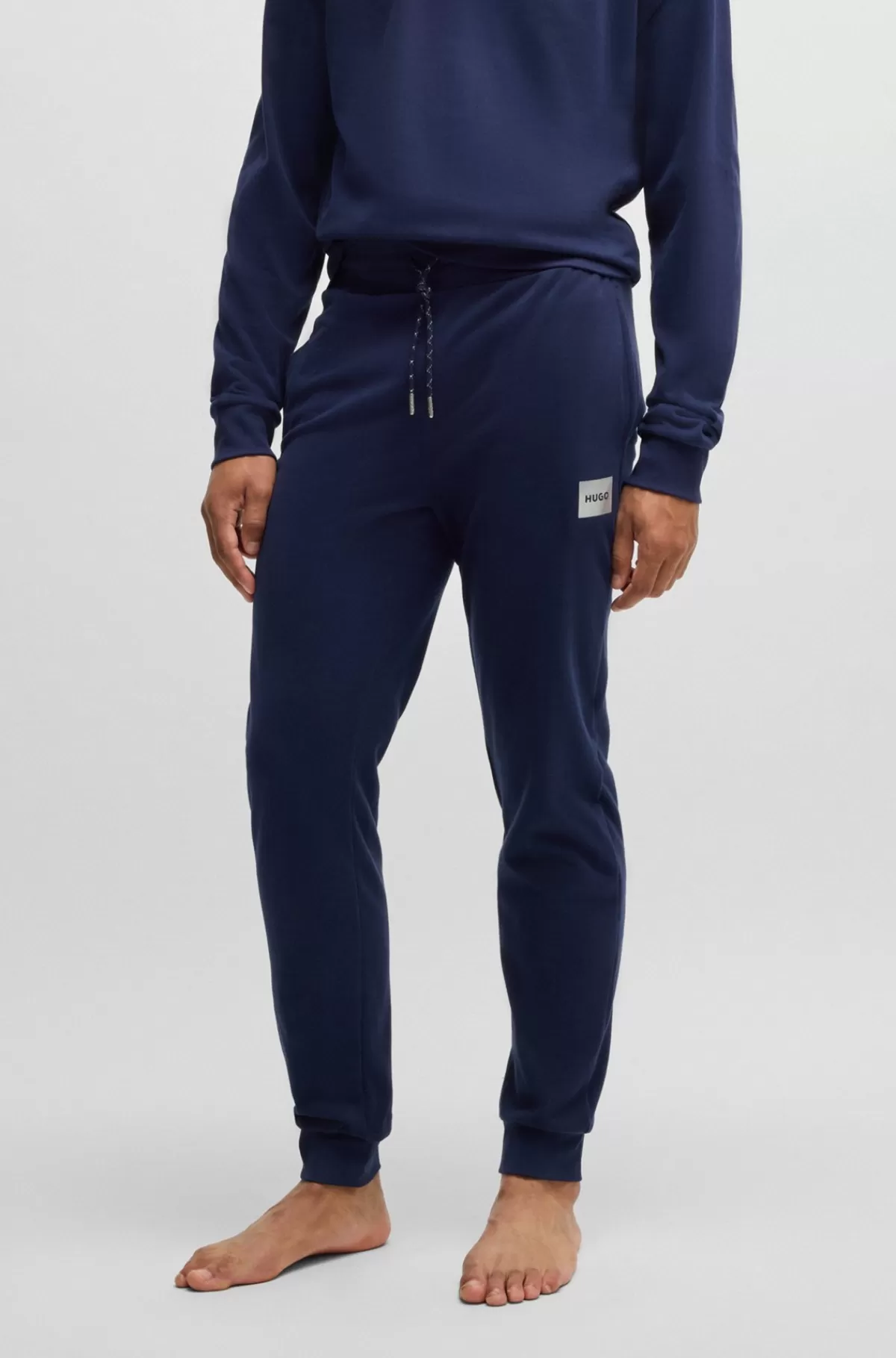 HUGO BOSS Tracksuit-bukser I Bomuldsblanding Med Metallisk Logomærkat Mørkeblå Outlet