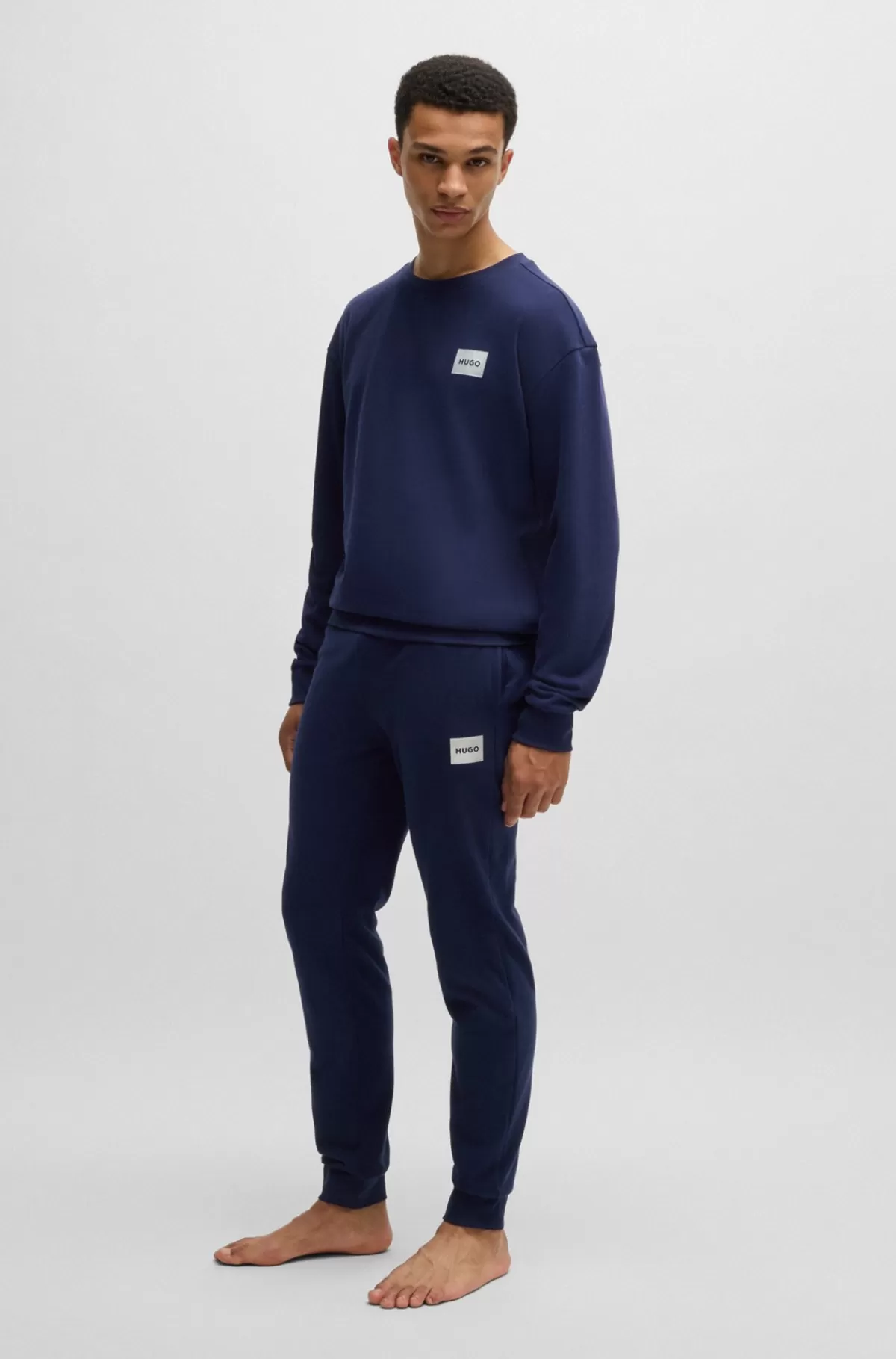 HUGO BOSS Tracksuit-bukser I Bomuldsblanding Med Metallisk Logomærkat Mørkeblå Outlet