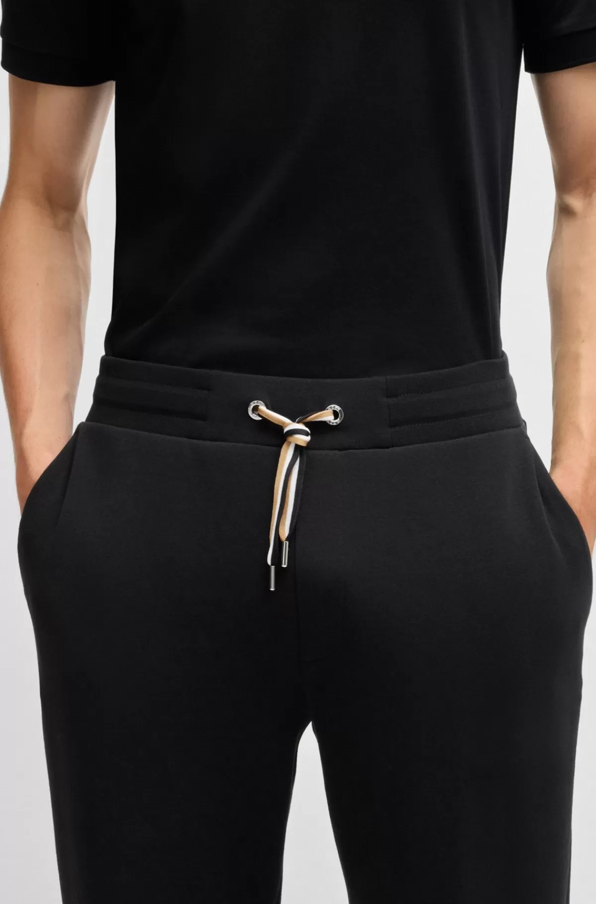 HUGO BOSS Tracksuit-bukser I Bomuldsblanding Med Signaturstribede Snore Sort Best Sale