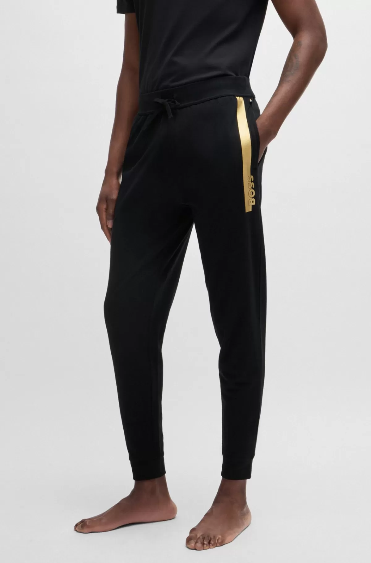 HUGO BOSS Tracksuit-bukser I Bomuldsfrotté Med Metallisk Logo Sort Outlet