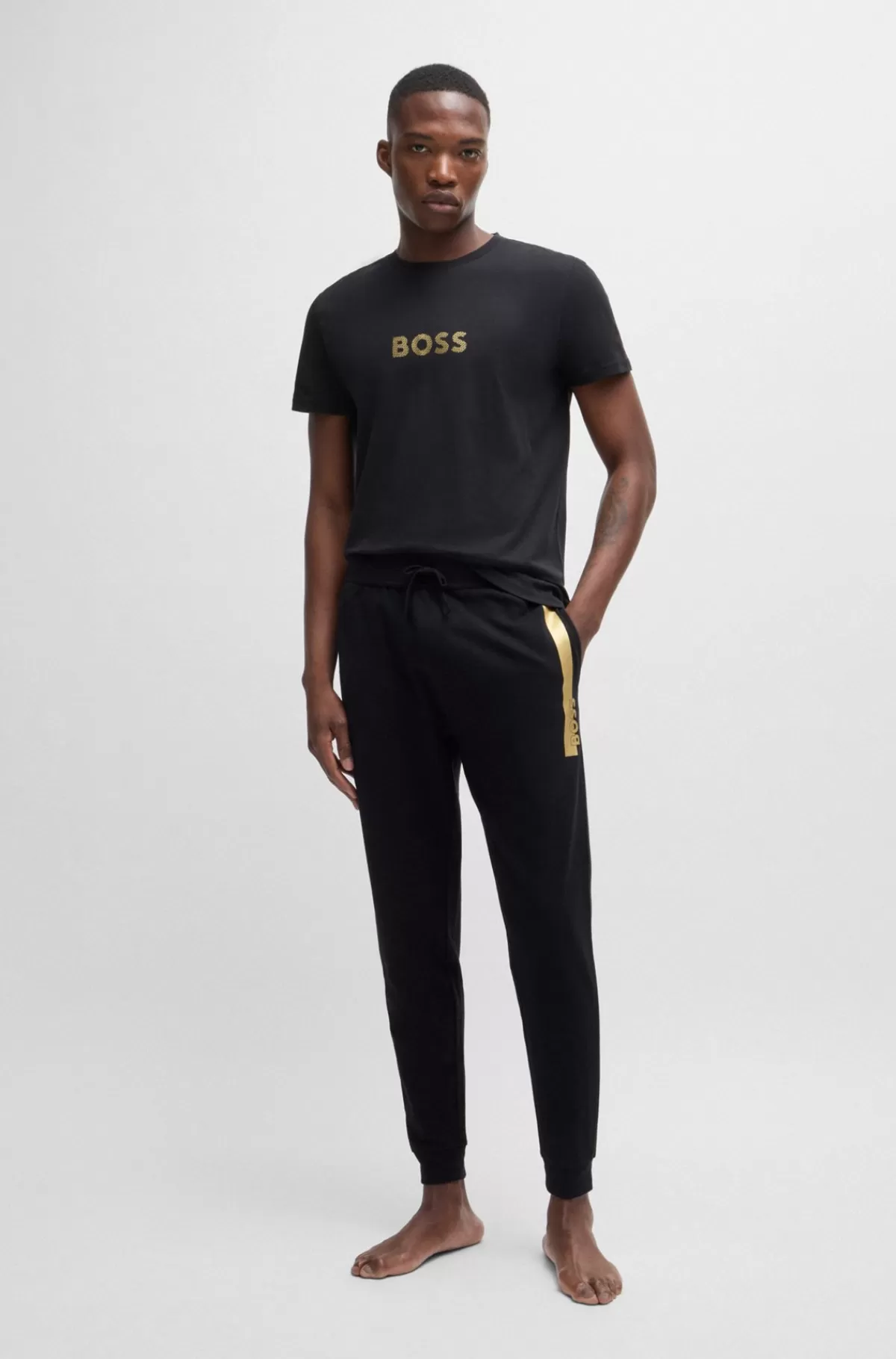 HUGO BOSS Tracksuit-bukser I Bomuldsfrotté Med Metallisk Logo Sort Outlet