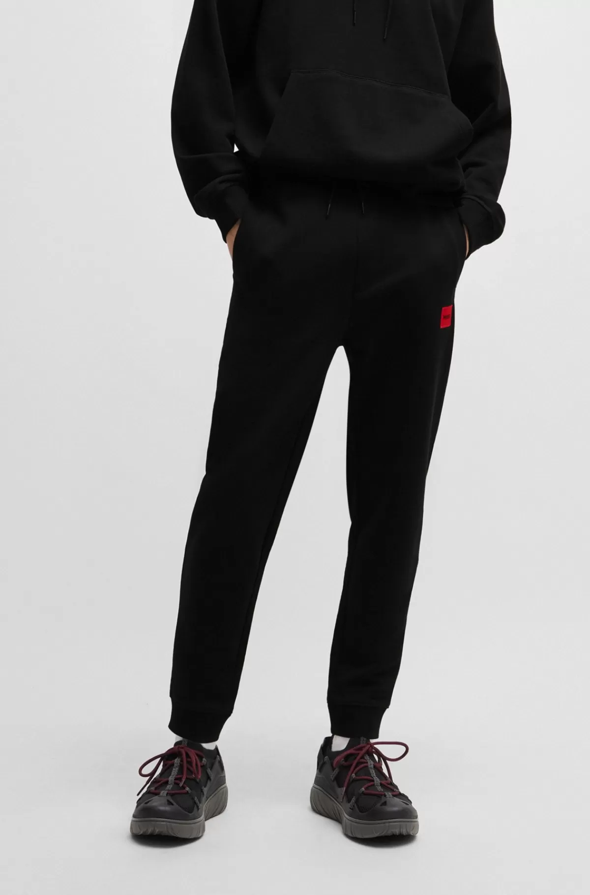 HUGO BOSS Tracksuit-bukser I Bomuldsfrotté Med Rødt Logomærkat Sort Flash Sale