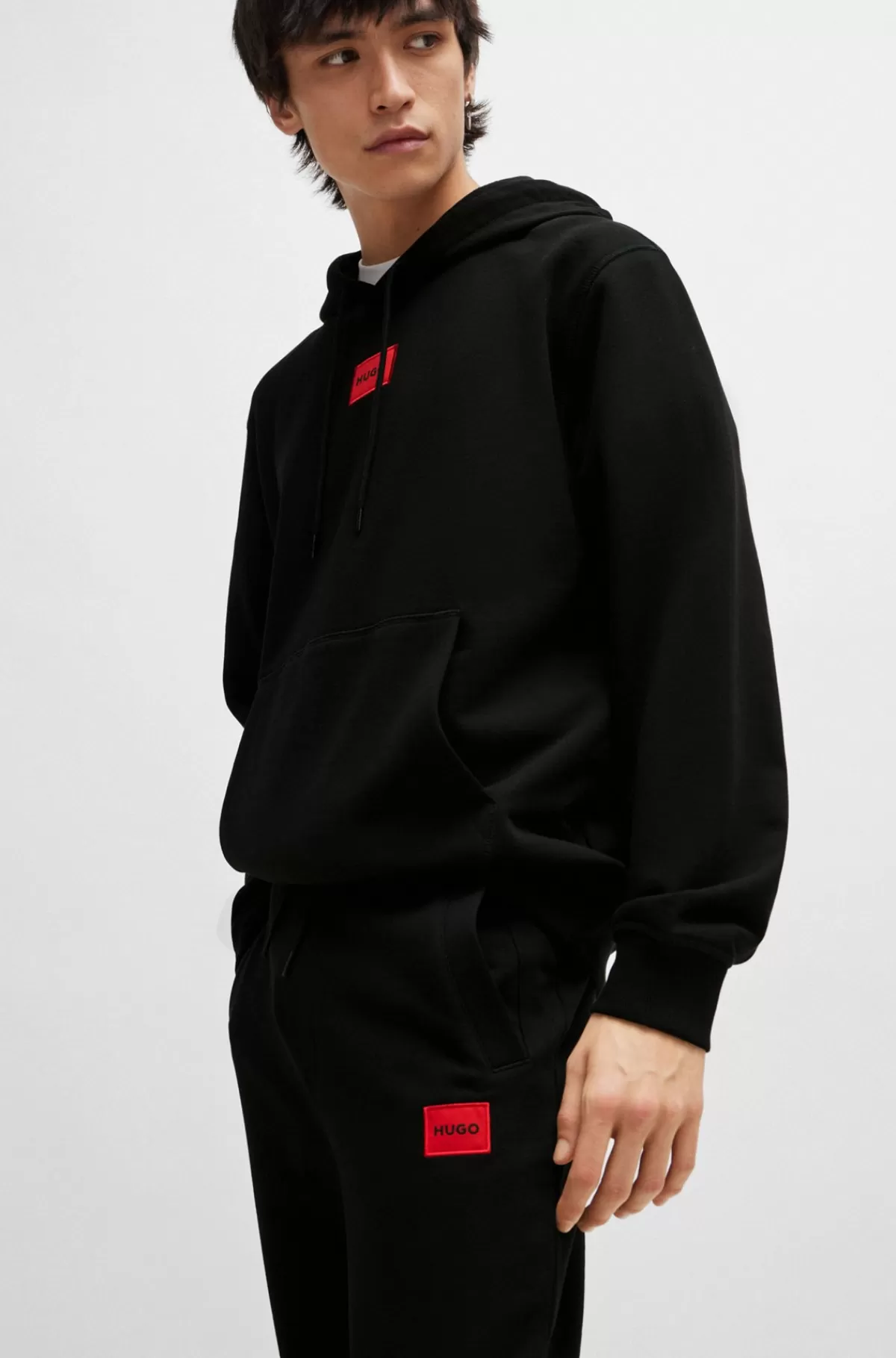 HUGO BOSS Tracksuit-bukser I Bomuldsfrotté Med Rødt Logomærkat Sort Flash Sale