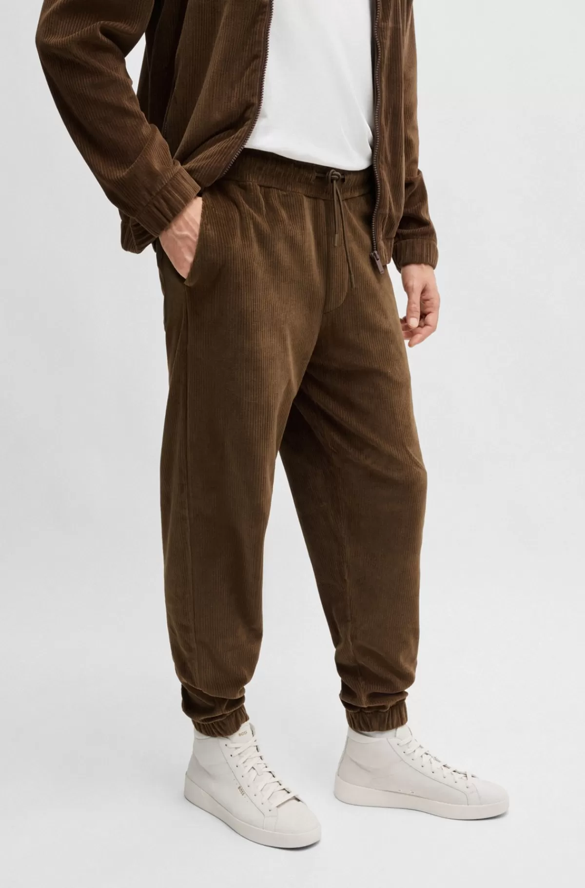 HUGO BOSS Tracksuit-bukser I Fløjl Med Stræk Fra BOSS SELECTED BY BECKHAM Brun Online