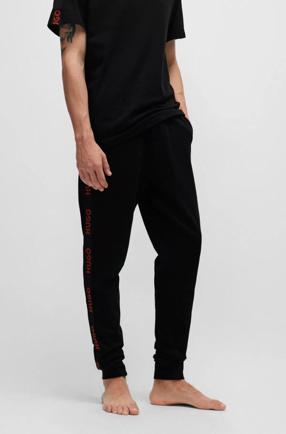 HUGO BOSS Tracksuit-bukser I økologisk Bomuld Med Logobånd Sort New