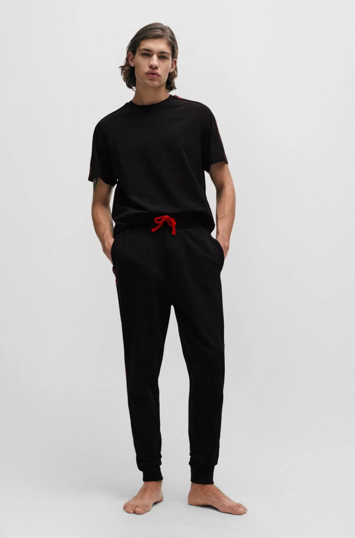 HUGO BOSS Tracksuit-bukser I økologisk Bomuld Med Logobånd Sort New