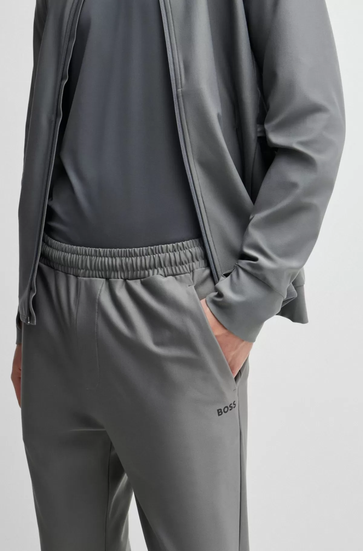 HUGO BOSS Tracksuit-bukser I Stof Med Stræk Og Dekorativt, Reflekterende Logo Grå Fashion