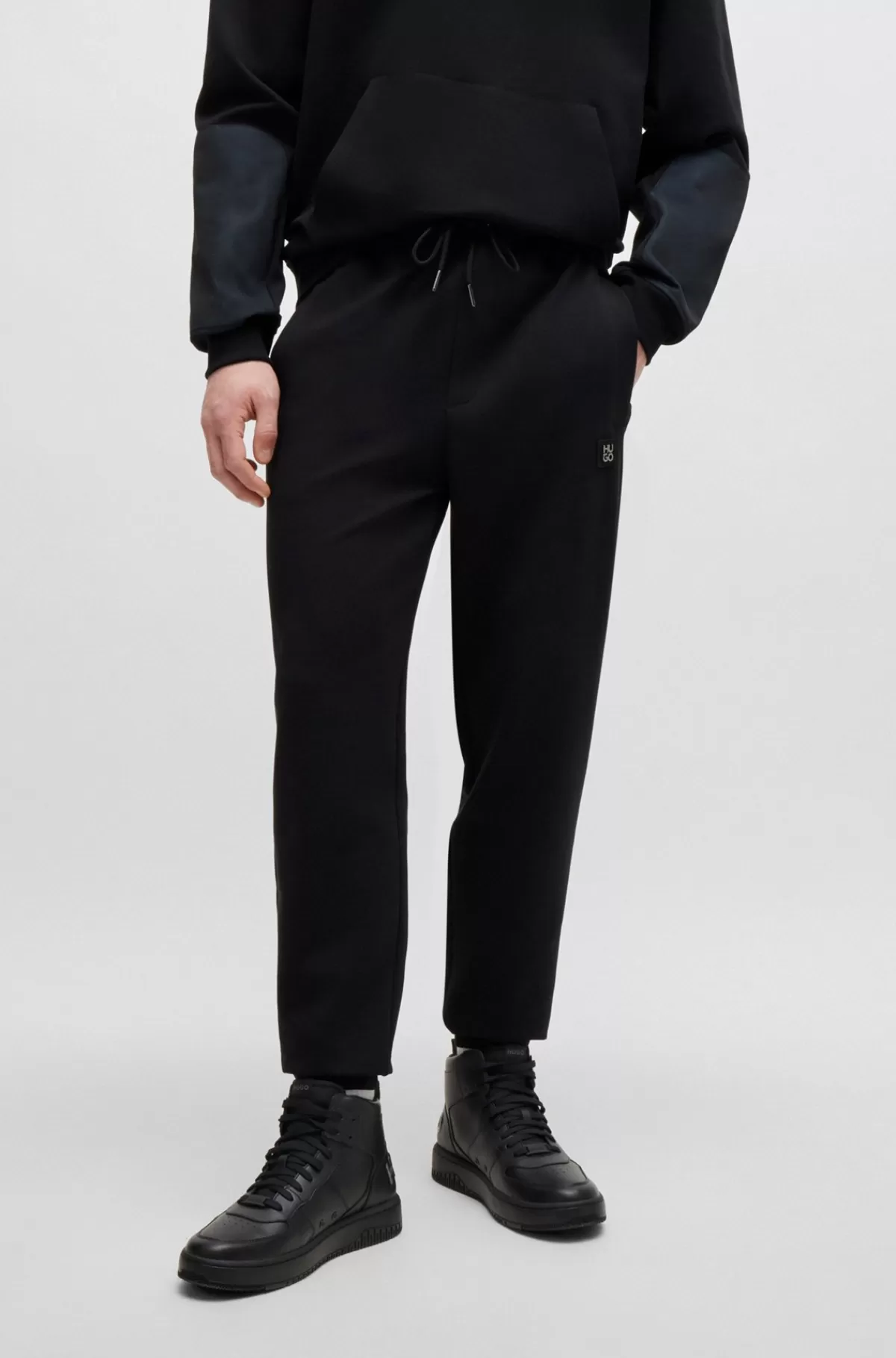 HUGO BOSS Tracksuit-bukser I Strækbomuld Med Stablet Logo Sort Hot