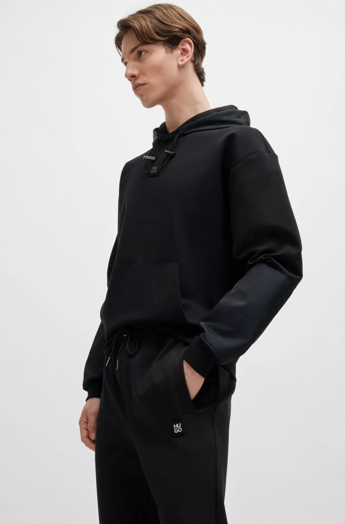HUGO BOSS Tracksuit-bukser I Strækbomuld Med Stablet Logo Sort Hot