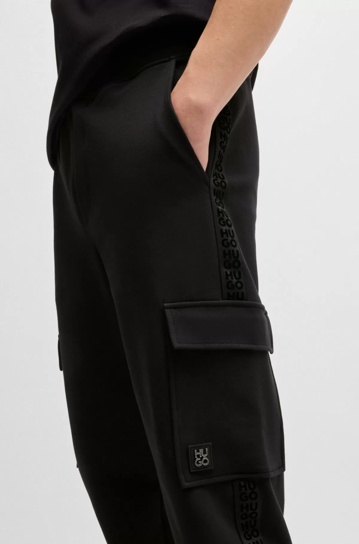HUGO BOSS Tracksuit-bukser I Strækbomuld Med Stablet Logo Sort Discount