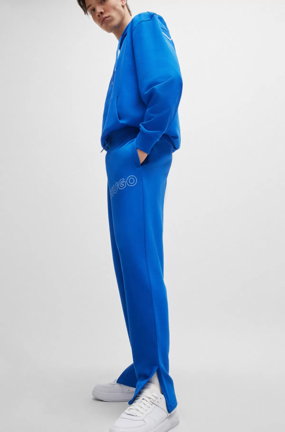 HUGO BOSS Tracksuit-bukser I Sweatkvalitet Af Bomuld Med Loose Fit Og Konturlogo Blå Best