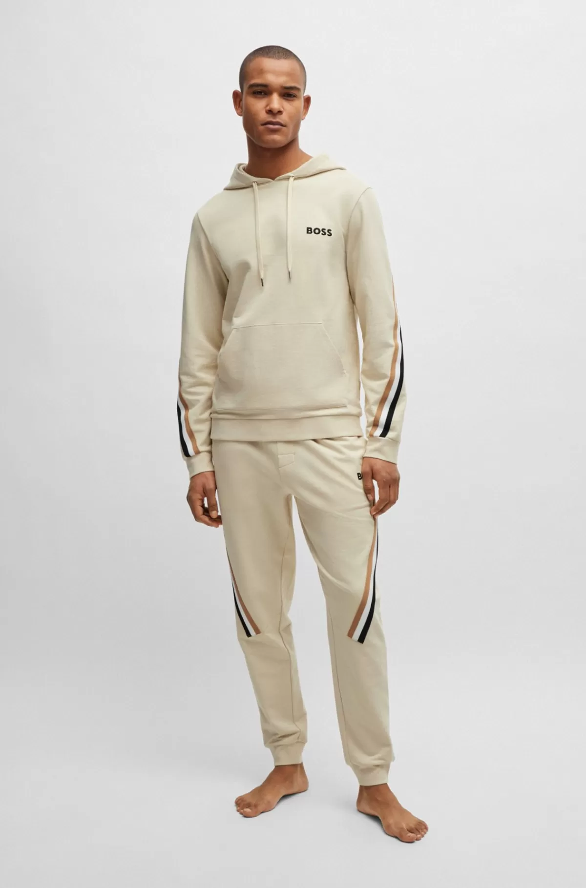 HUGO BOSS Tracksuit-bukser I Sweatkvalitet Af Bomuld Med Signaturstribet Bånd Lys beige Online