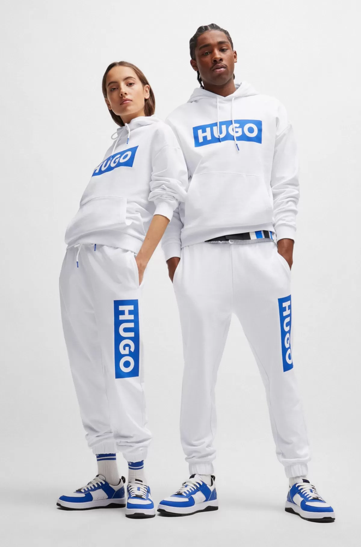 HUGO BOSS Tracksuit-bukser Med Logoprint I Bomuldsfrotté Hvid Flash Sale