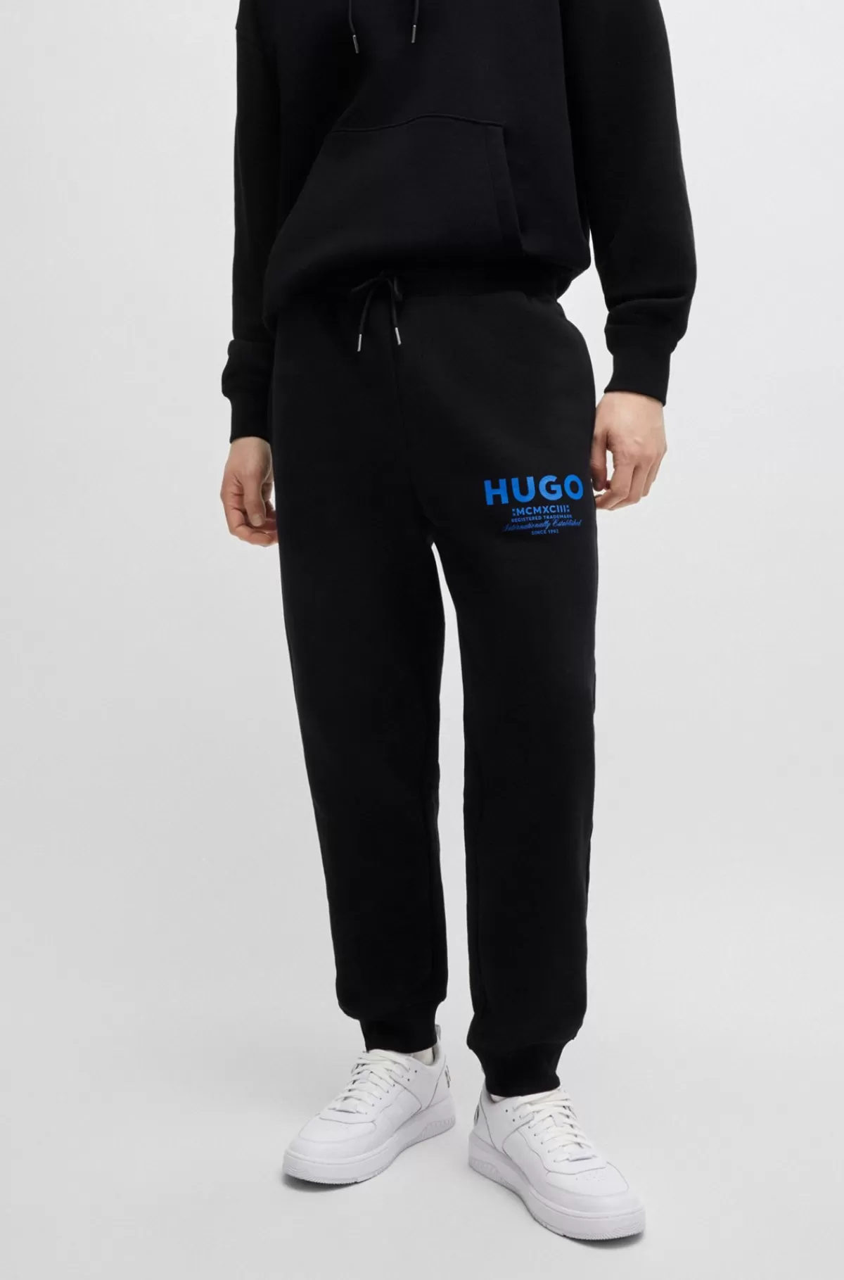 HUGO BOSS Tracksuit-bukser Med Logoprint I Bomuldsfrotté Sort Best