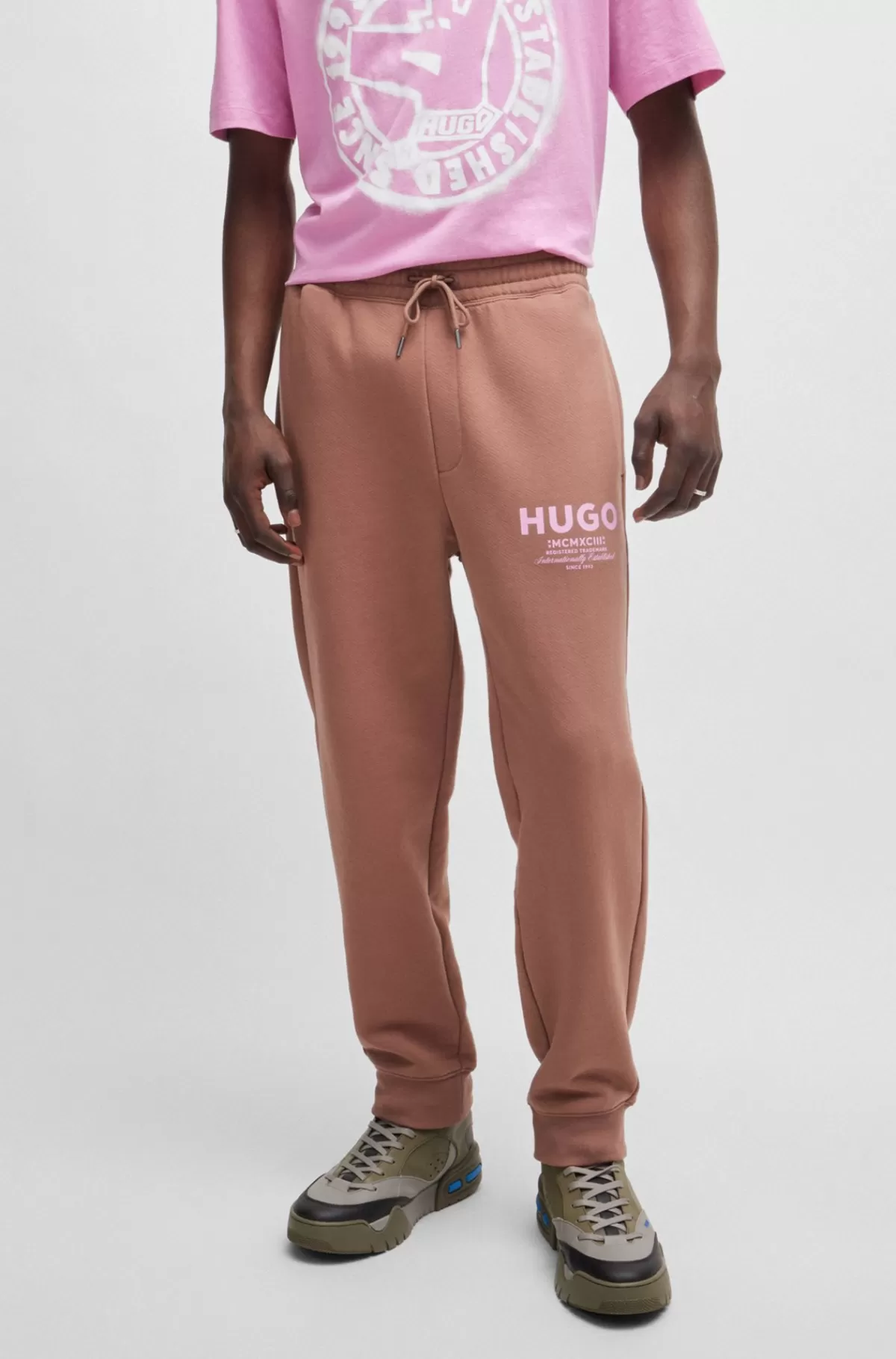 HUGO BOSS Tracksuit-bukser Med Logoprint I Bomuldsfrotté Brun Sale