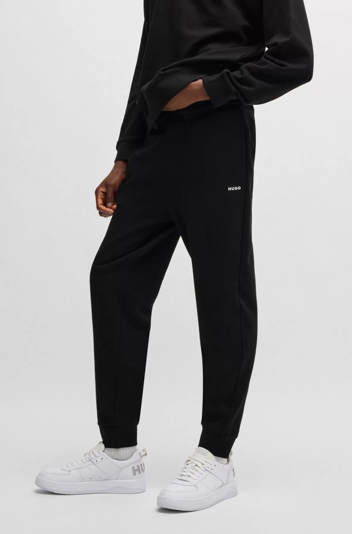 HUGO BOSS Tracksuit-bukser Med Logoprint I Bomuldsfrotté Sort Online