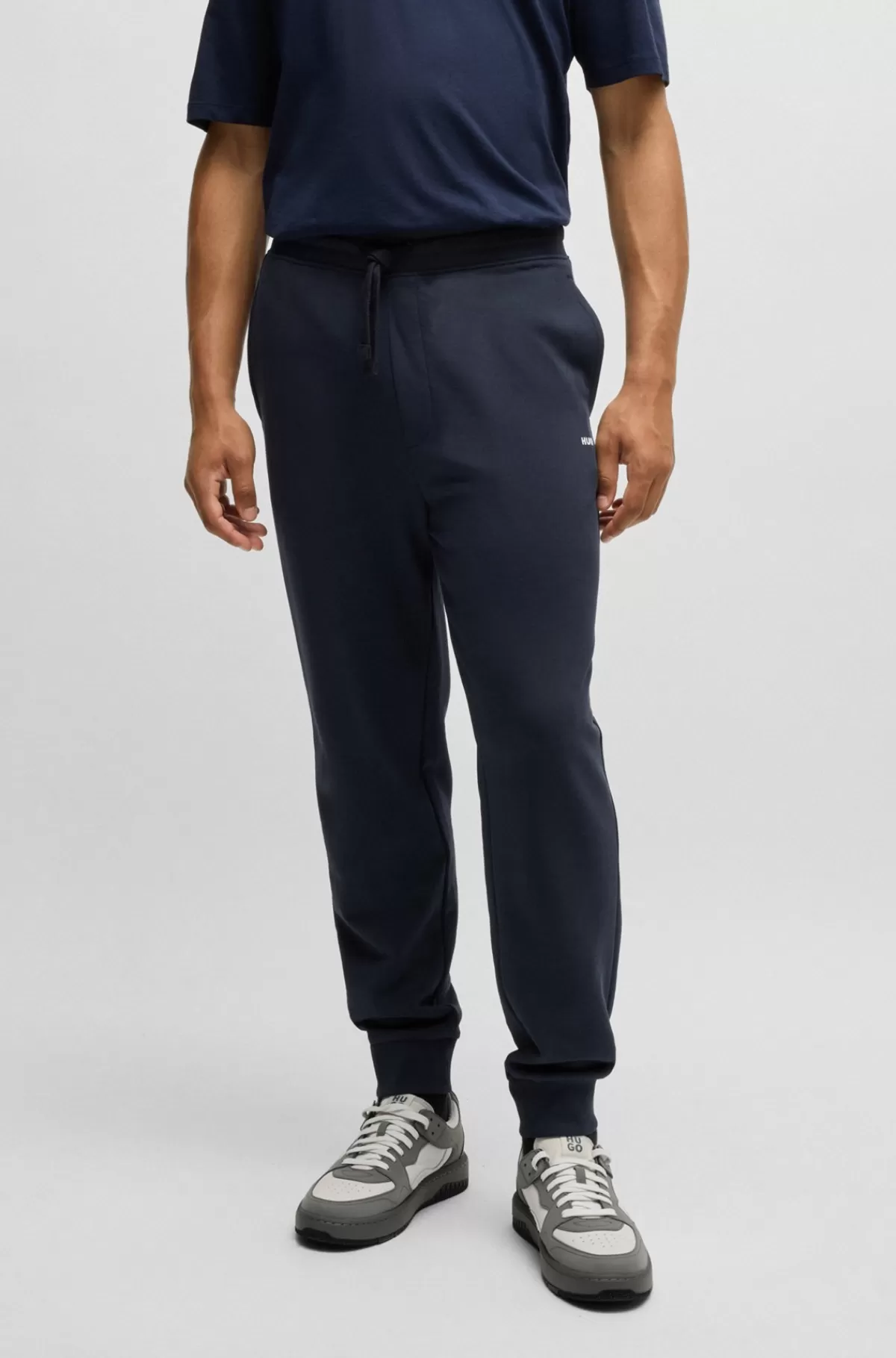 HUGO BOSS Tracksuit-bukser Med Logoprint I Bomuldsfrotté Mørkeblå Fashion