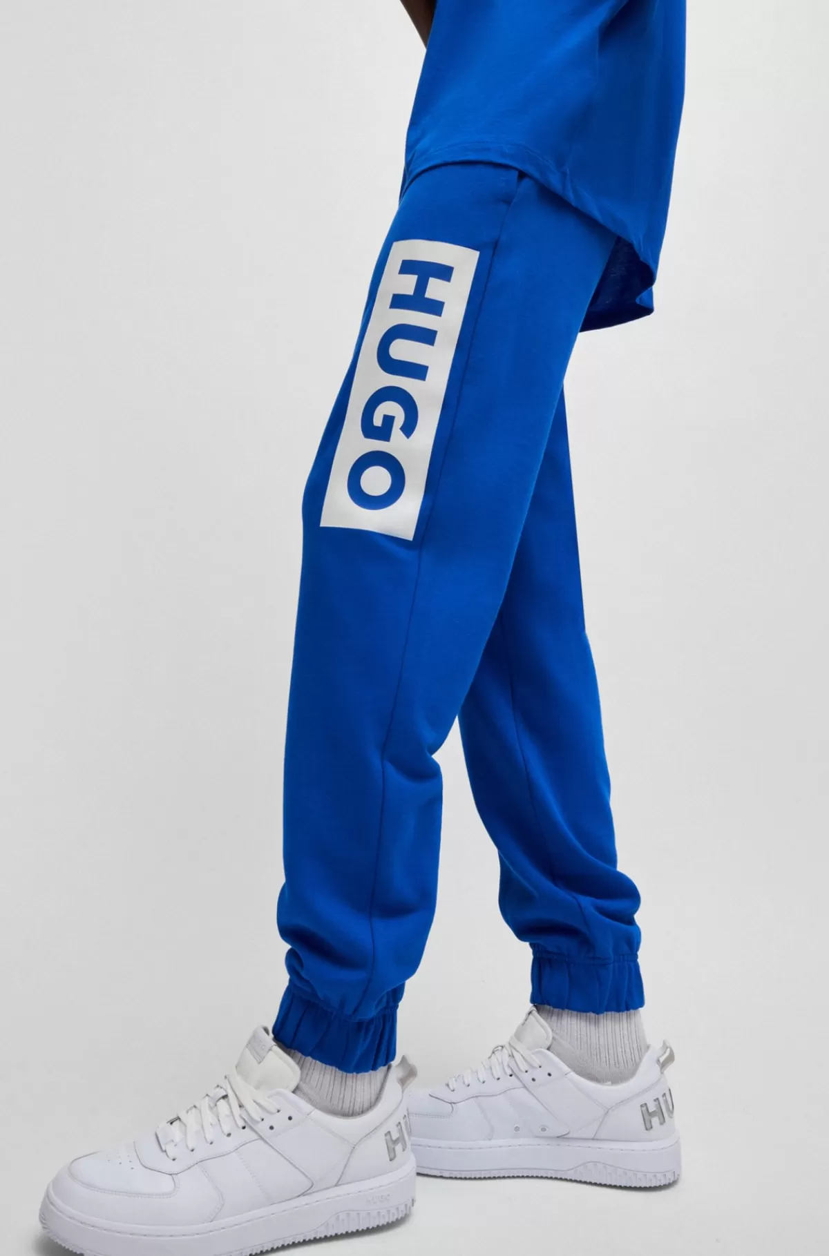 HUGO BOSS Tracksuit-bukser Med Logoprint I Bomuldsfrotté Blå Sale