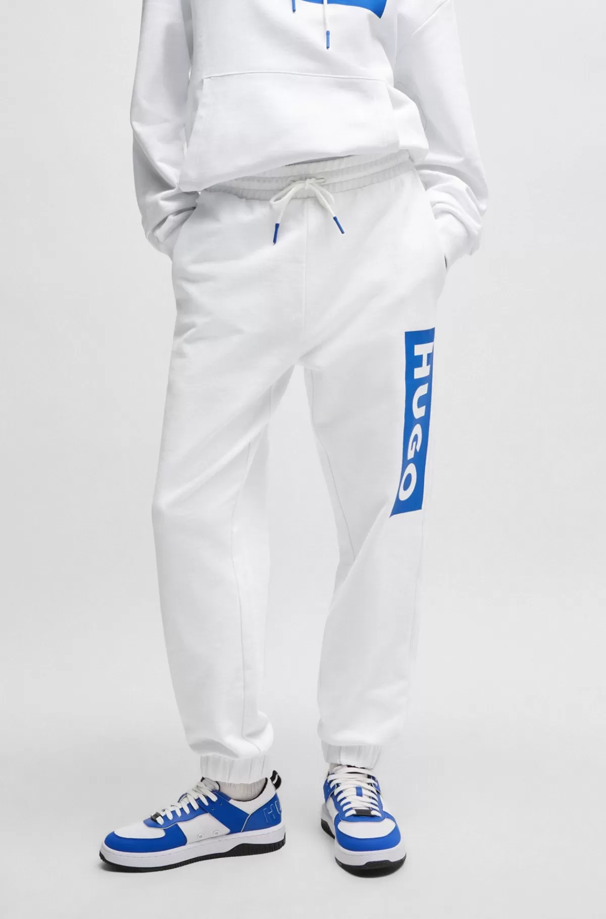 HUGO BOSS Tracksuit-bukser Med Logoprint I Bomuldsfrotté Hvid Flash Sale