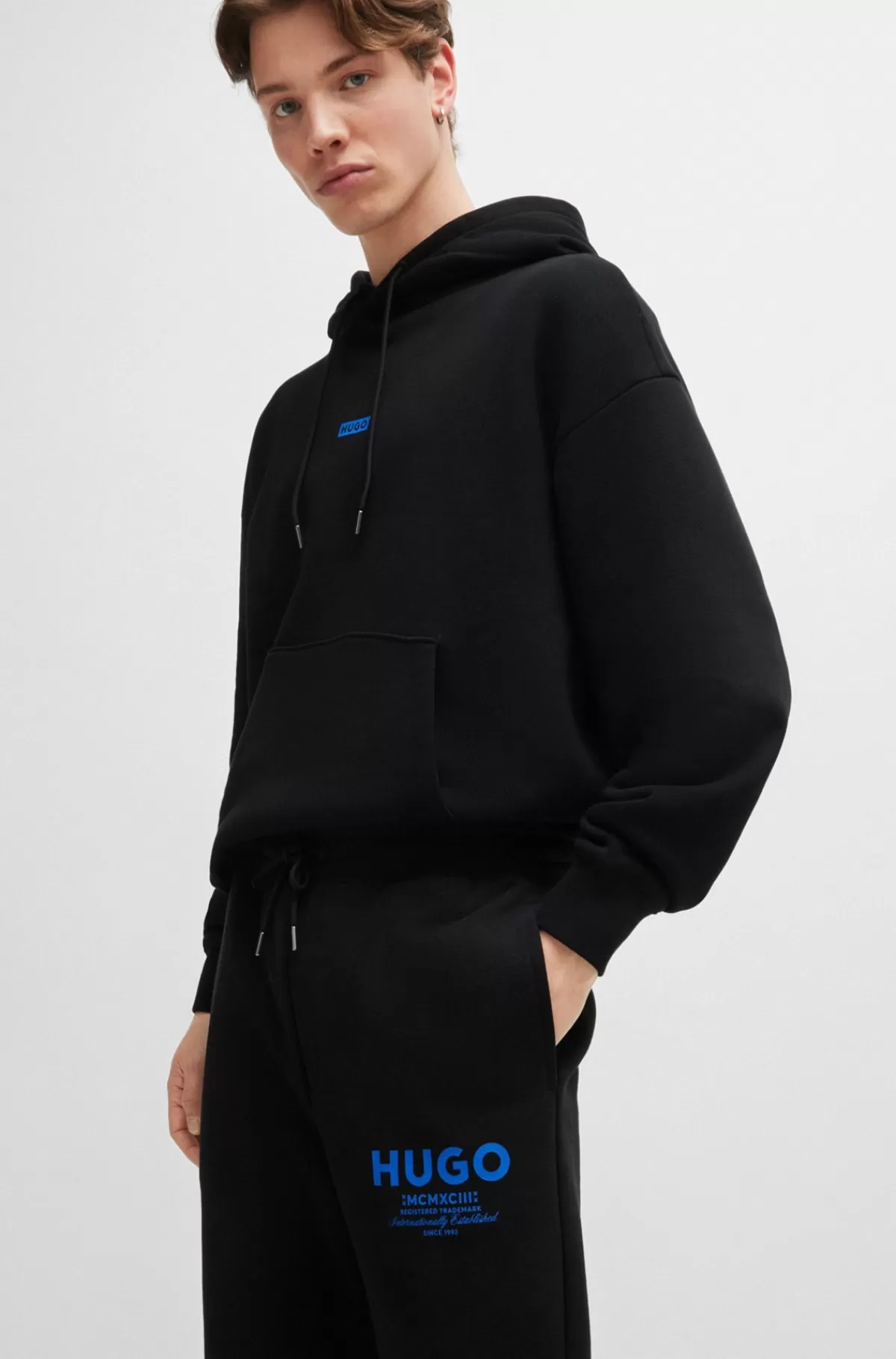 HUGO BOSS Tracksuit-bukser Med Logoprint I Bomuldsfrotté Sort Best