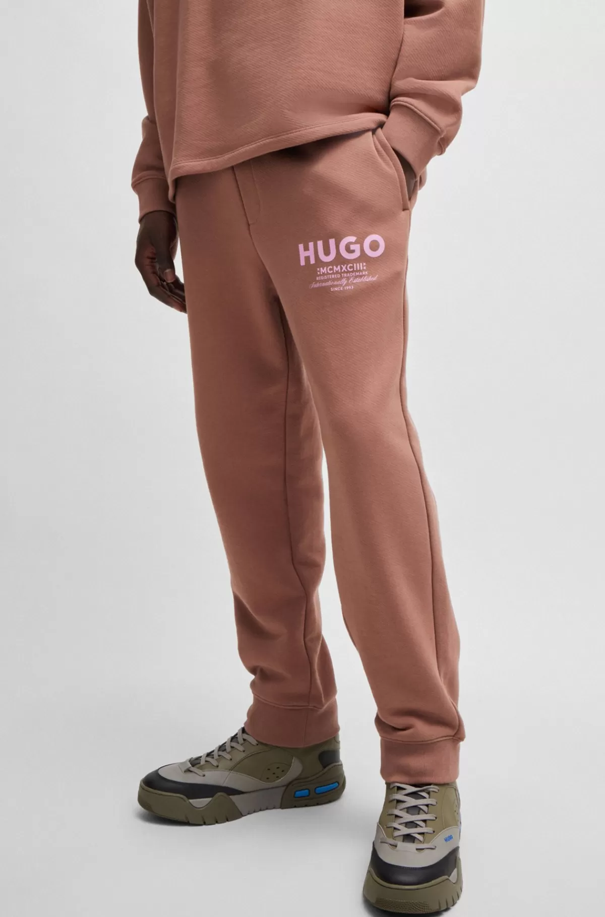 HUGO BOSS Tracksuit-bukser Med Logoprint I Bomuldsfrotté Brun Sale