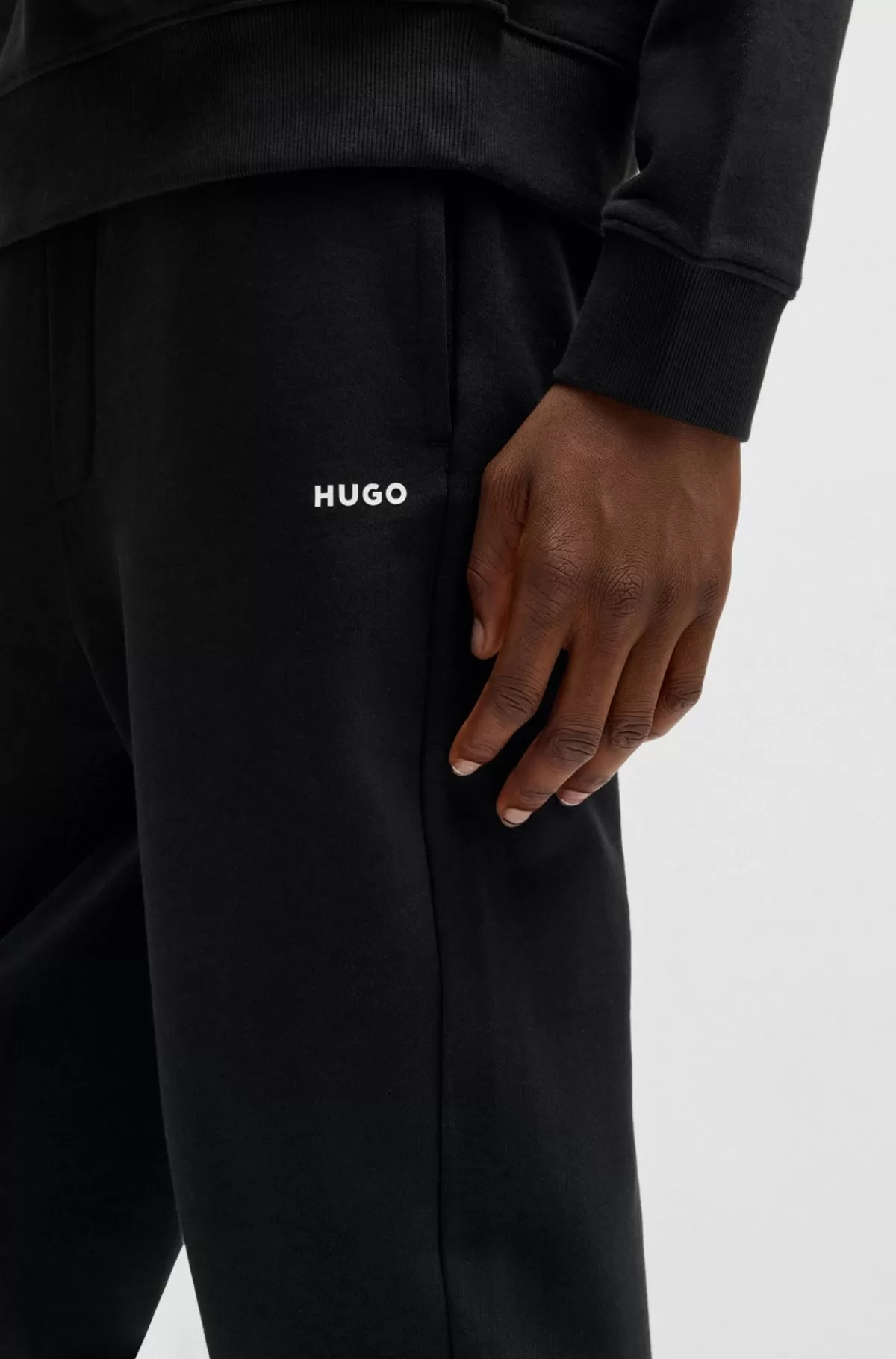 HUGO BOSS Tracksuit-bukser Med Logoprint I Bomuldsfrotté Sort Online