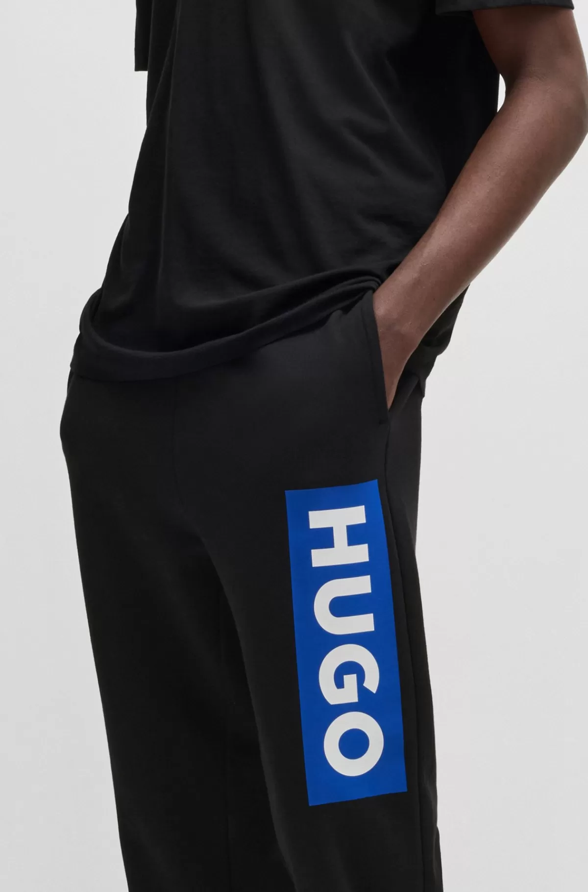 HUGO BOSS Tracksuit-bukser Med Logoprint I Bomuldsfrotté Sort Sale