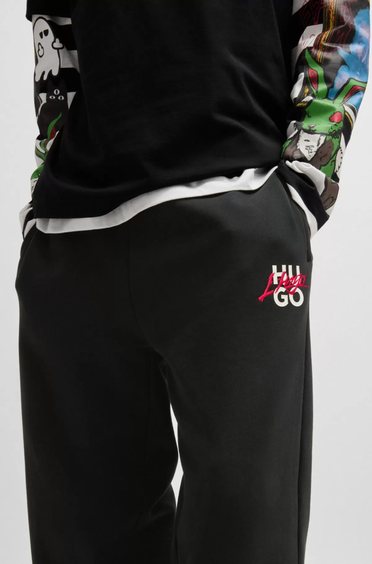 HUGO BOSS Tracksuit-bukser Med Logoprint I Sweatkvalitet Af Bomuld Sort Best