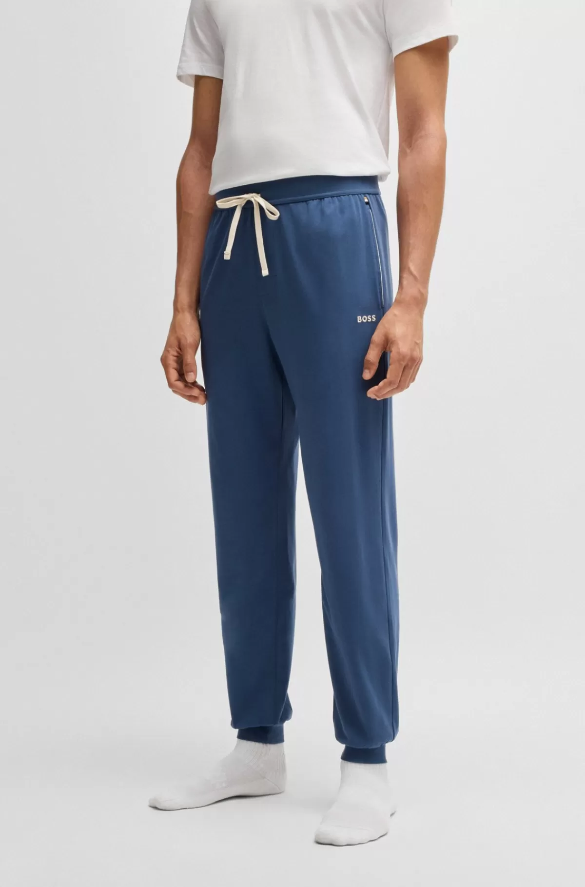 HUGO BOSS Tracksuit-bukser Med Tætsiddende Buksebenskant Og Broderet Logo I Bomuld Med Stræk Blå Flash Sale