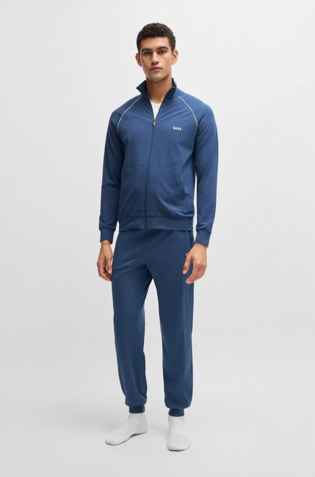 HUGO BOSS Tracksuit-bukser Med Tætsiddende Buksebenskant Og Broderet Logo I Bomuld Med Stræk Blå Flash Sale