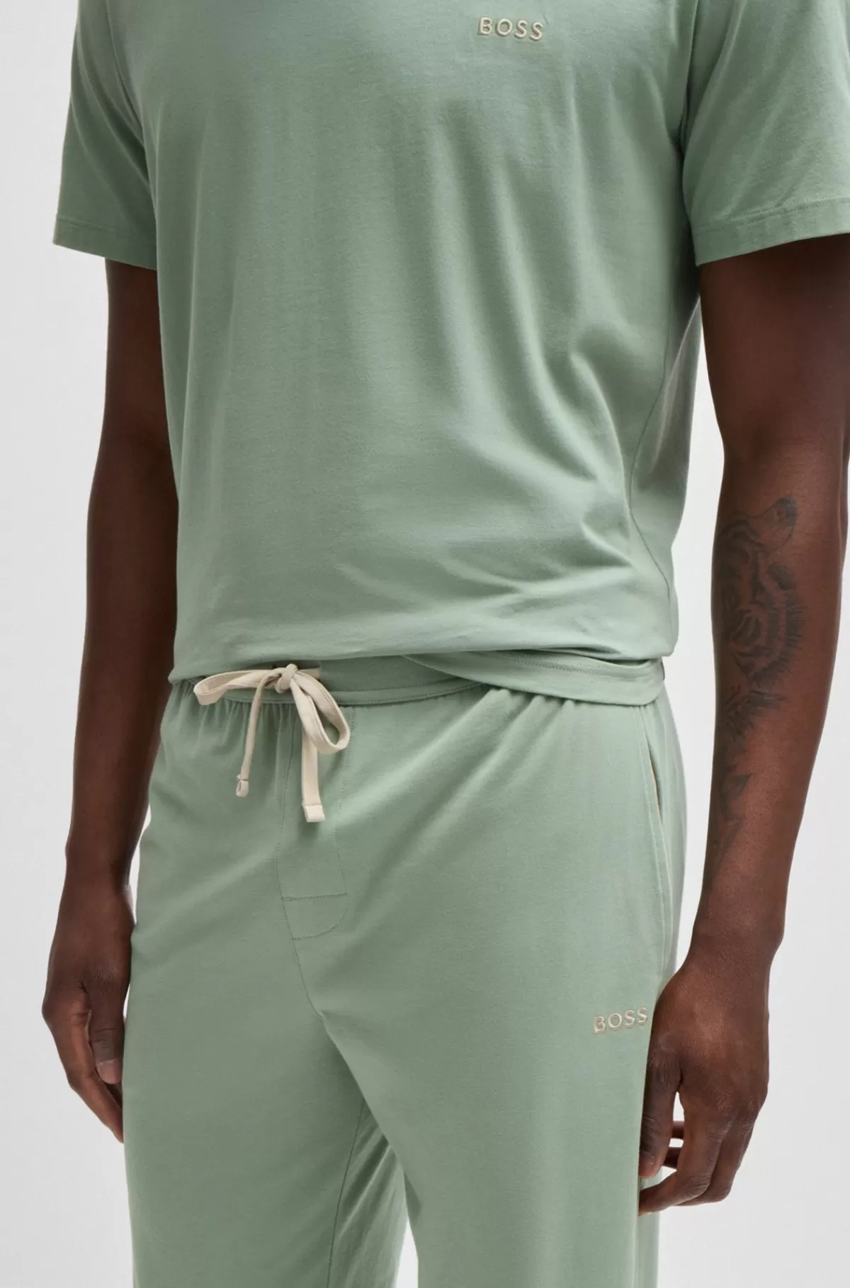 HUGO BOSS Tracksuit-bukser Med Tætsiddende Buksebenskant Og Broderet Logo I Bomuld Med Stræk Lysegrøn Cheap