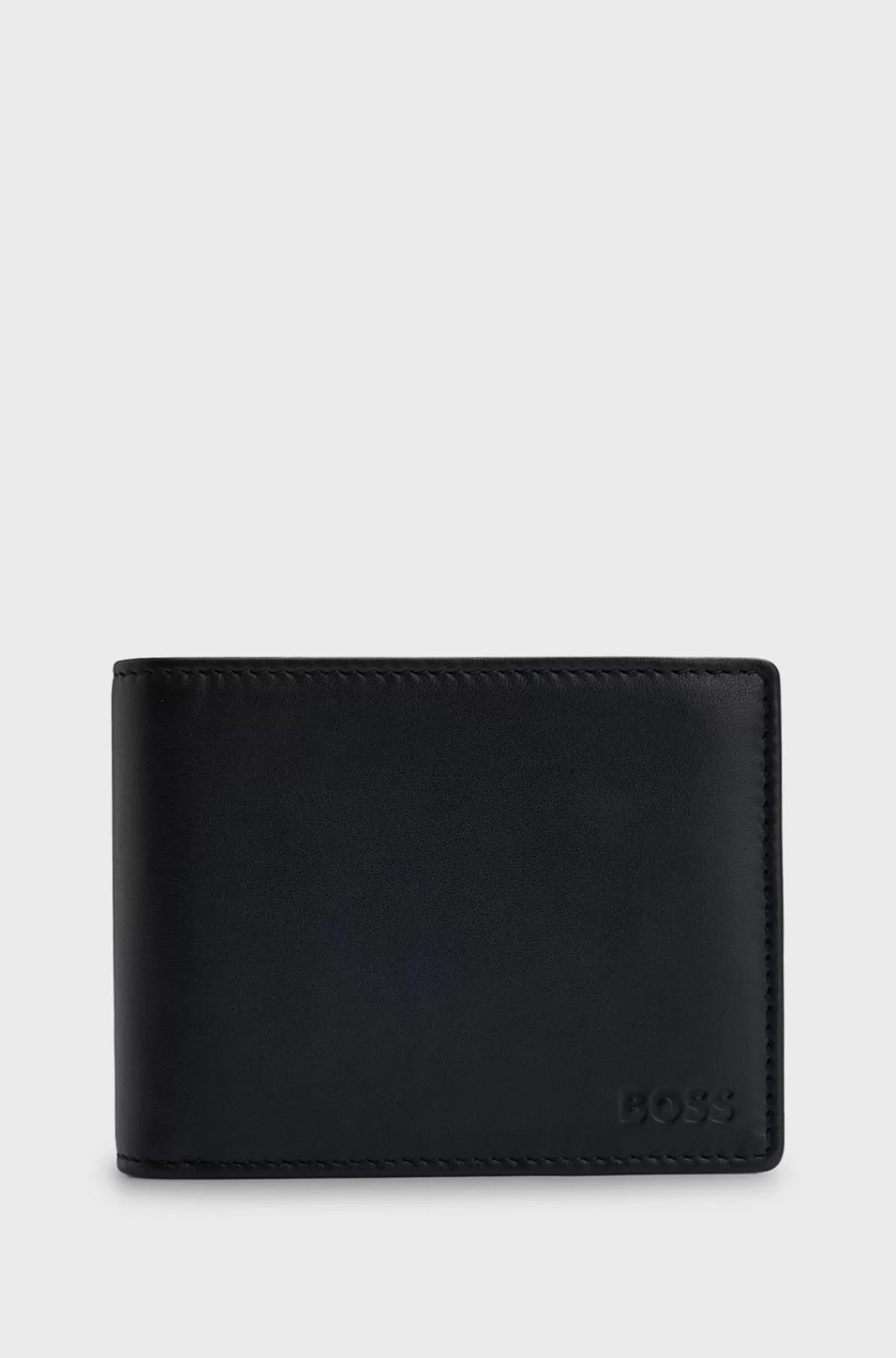 HUGO BOSS Trefoldet Læderpung Med Præget Logo Og Møntlomme Sort Discount