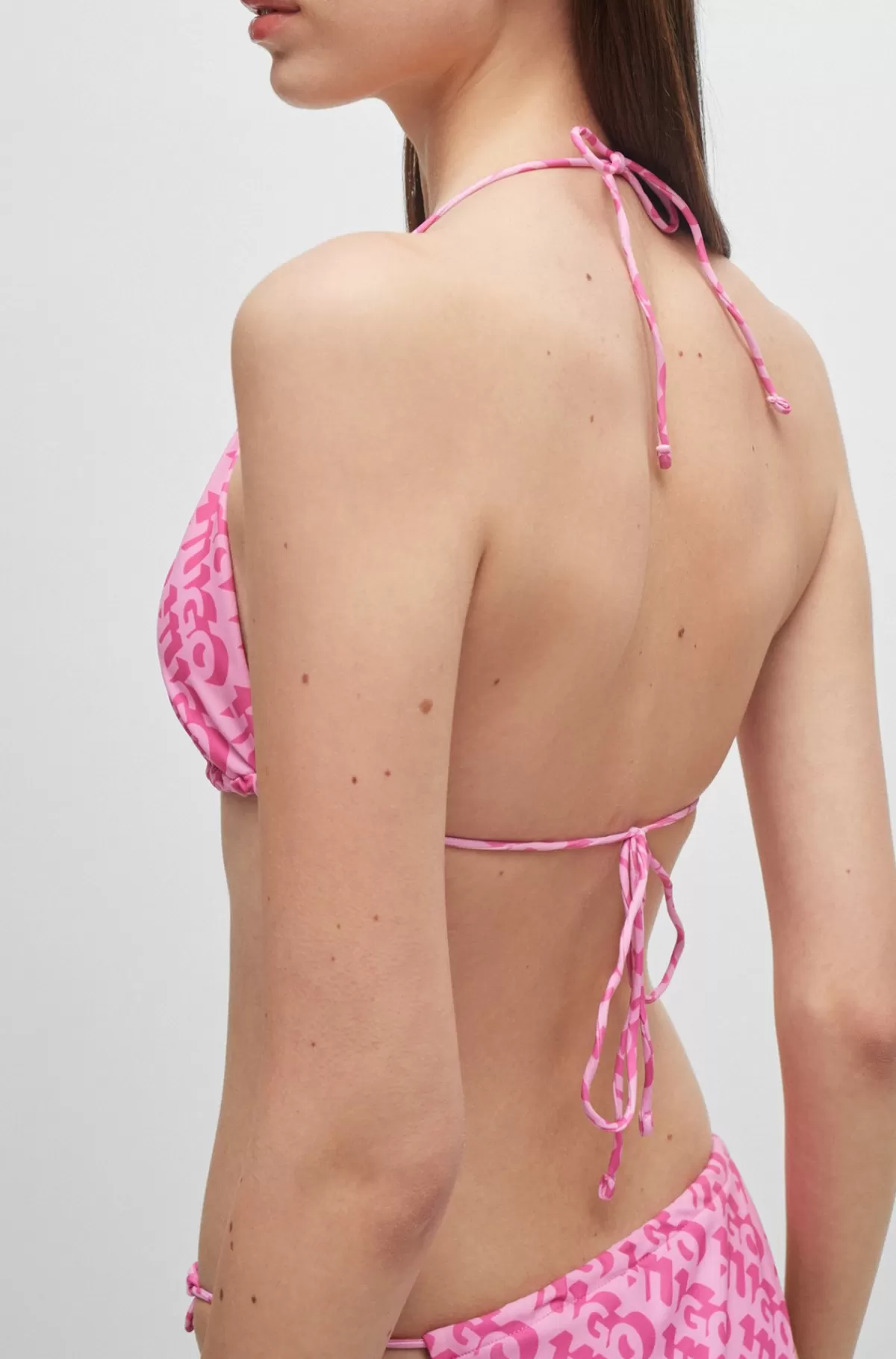 HUGO BOSS Trekantbikinitop Med Gentaget Logoprint Lyserød mønstret Store