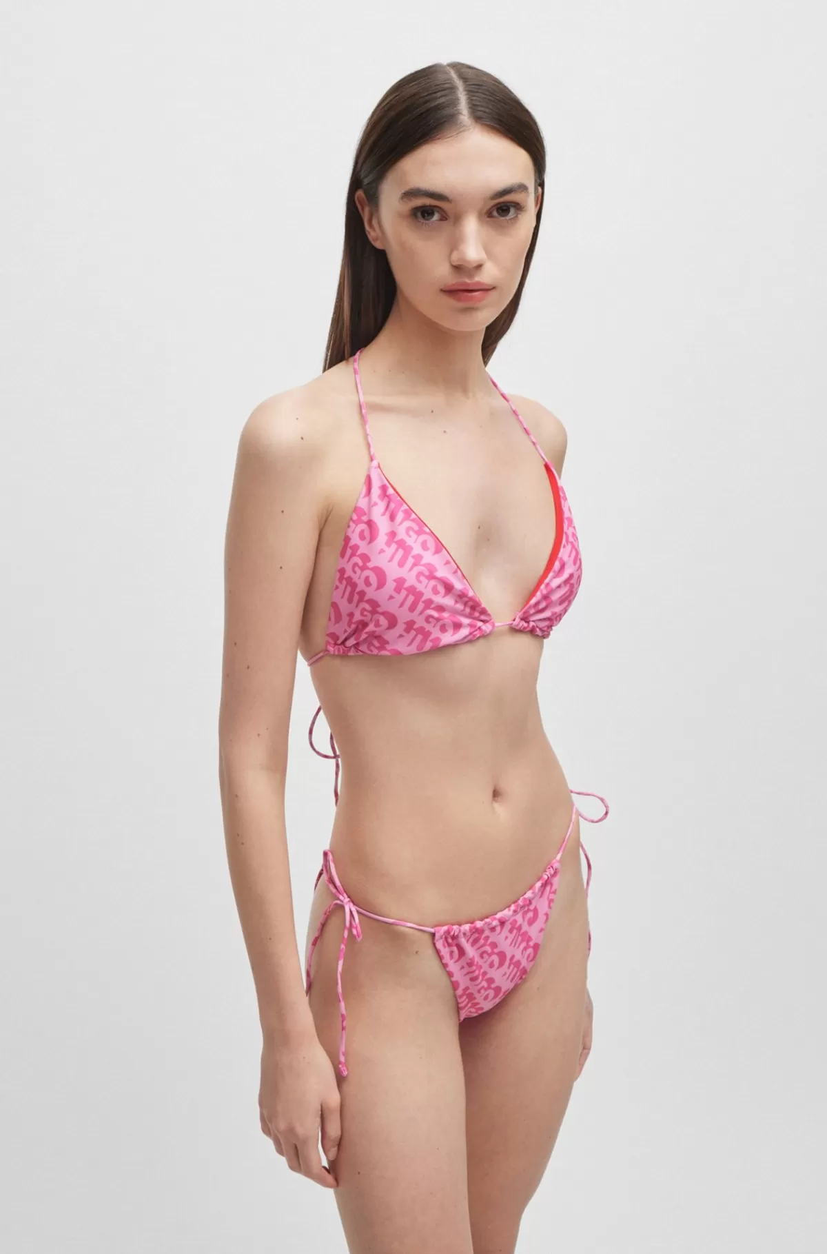 HUGO BOSS Trekantbikinitop Med Gentaget Logoprint Lyserød mønstret Store