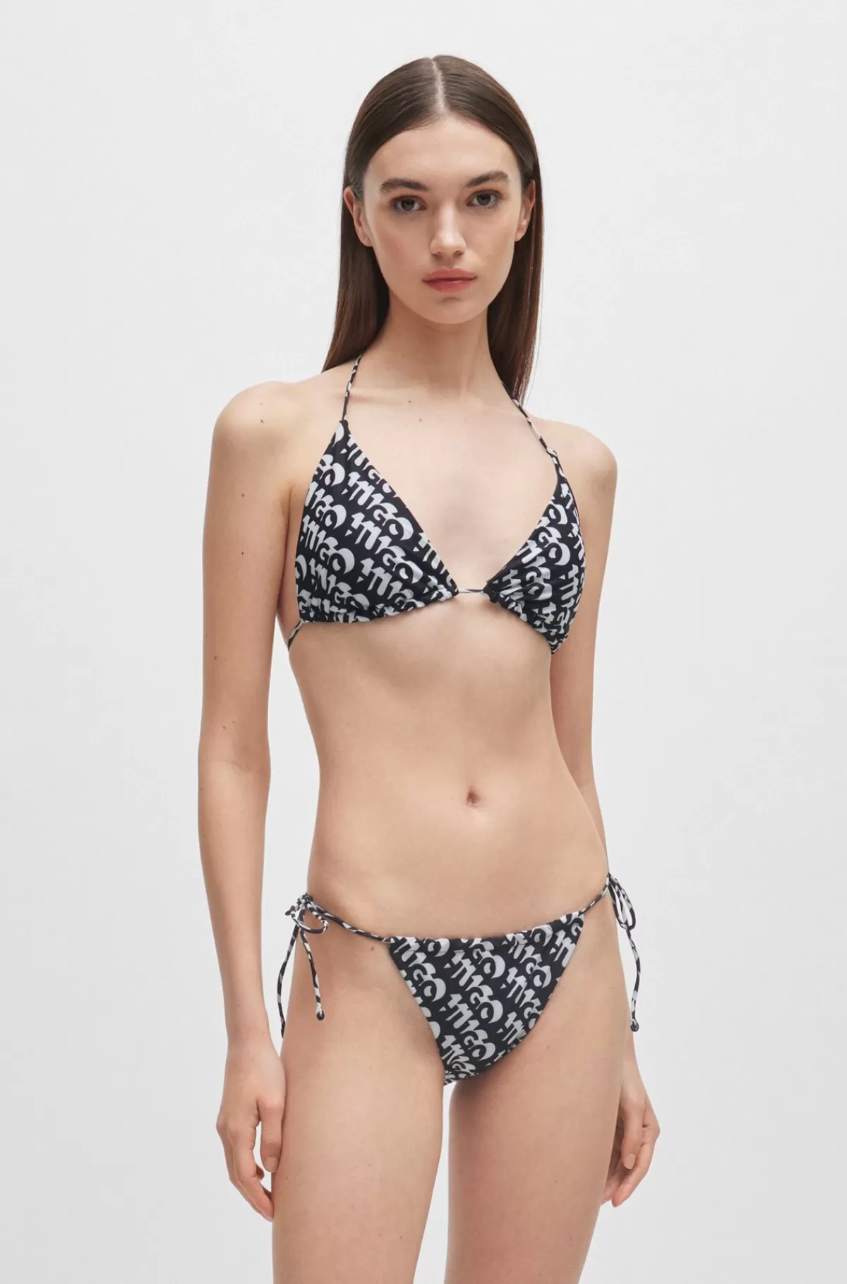 HUGO BOSS Trekantbikinitop Med Gentaget Logoprint Sort mønstret Clearance