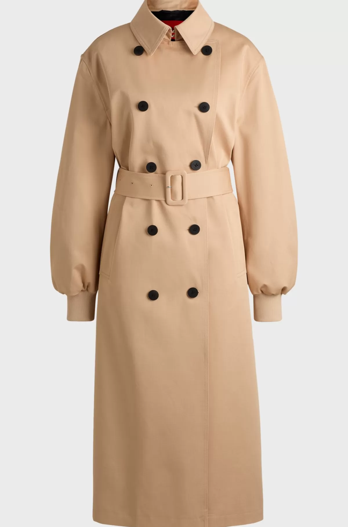 HUGO BOSS Trenchcoat I Bomuld Med Oversize Fit Og Dobbeltradet Lukning Lys beige Hot