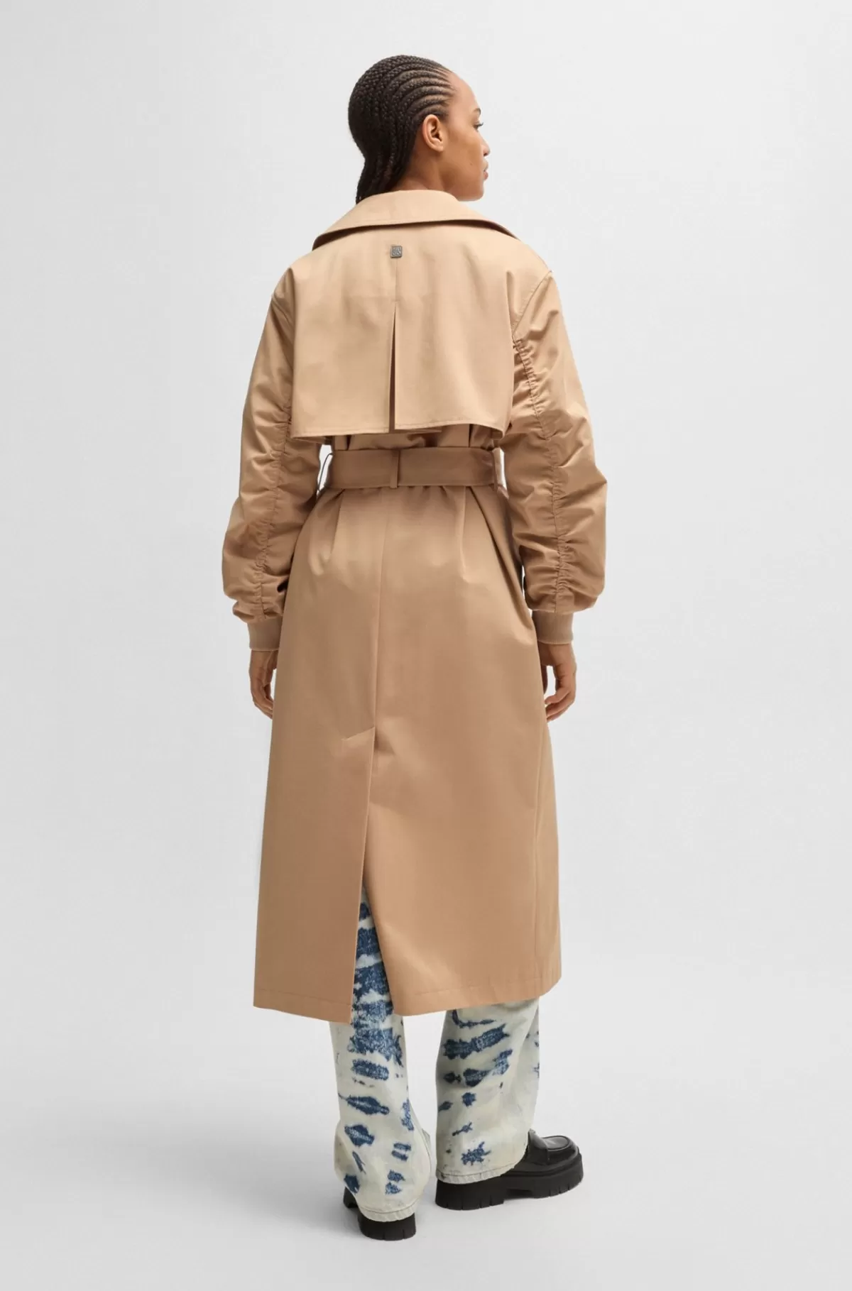 HUGO BOSS Trenchcoat I Bomuld Med Oversize Fit Og Dobbeltradet Lukning Lys beige Hot