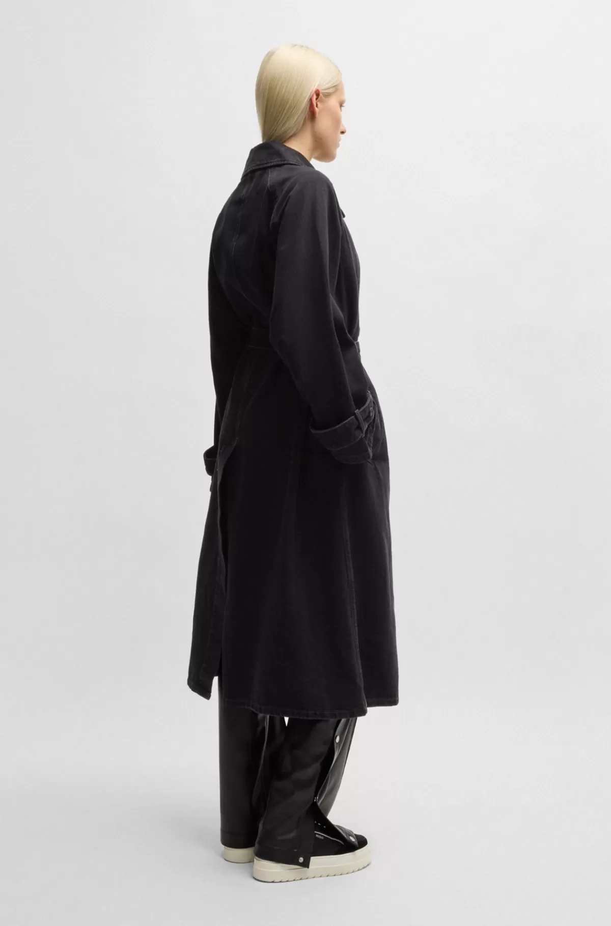 HUGO BOSS Trenchcoat I Denim Af Bomuld Med Stræk Og Malet Effekt Sort Best