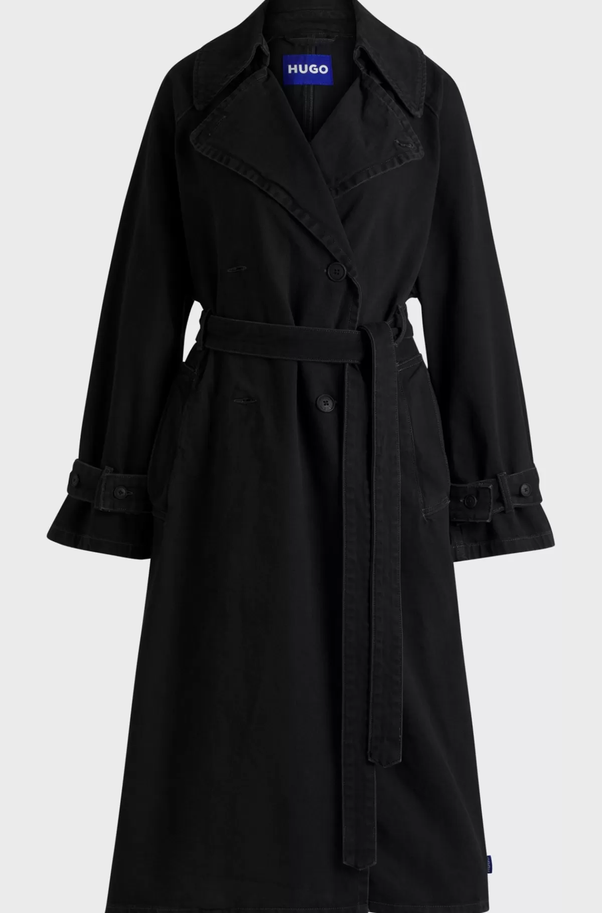 HUGO BOSS Trenchcoat I Denim Af Bomuld Med Stræk Og Malet Effekt Sort Best