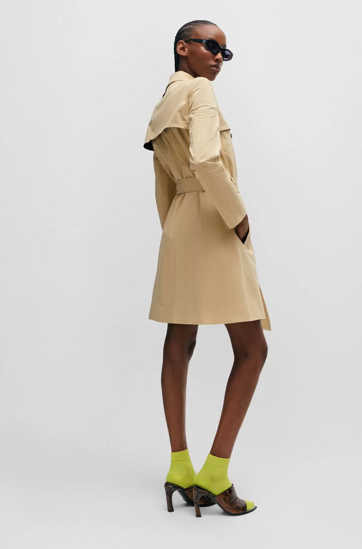 HUGO BOSS Trenchcoat Med Bælte I Bomuld Med Stræk Lys beige Best Sale