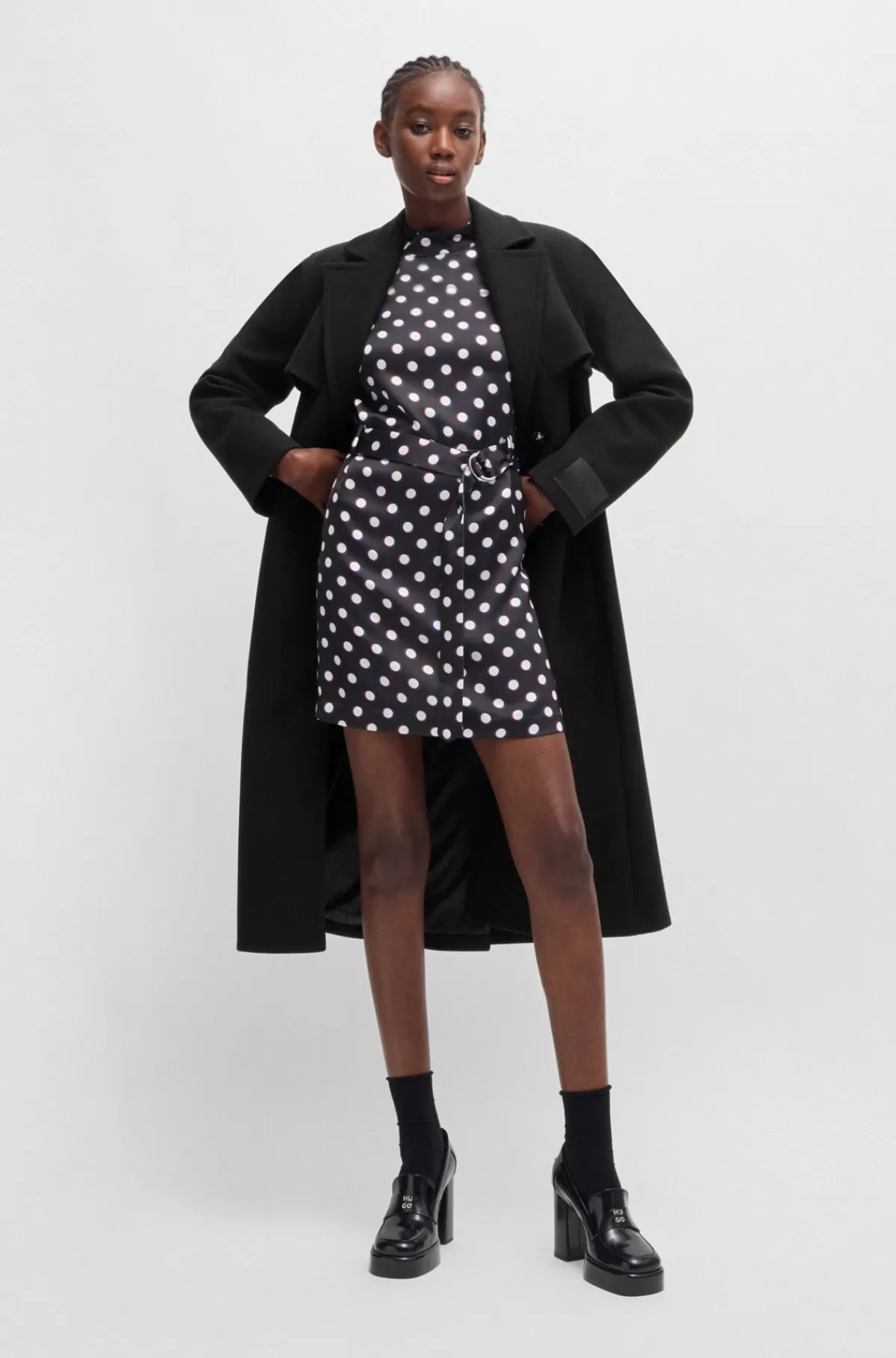 HUGO BOSS Trenchcoat Med Regular Fit Og Oversize Revers Og Bælte Sort Outlet